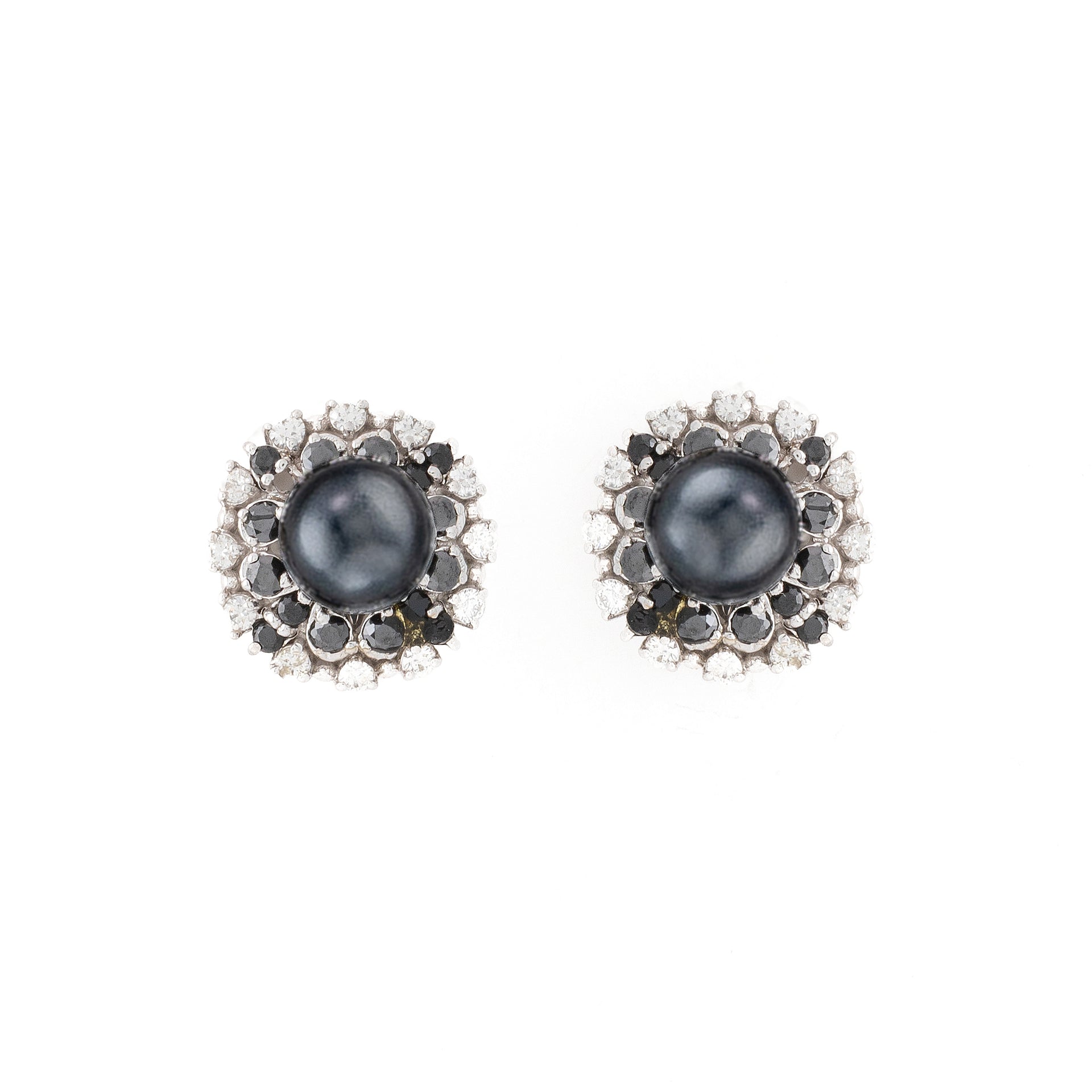 Black Pearl, Black Gemstone and Diamond Earrings