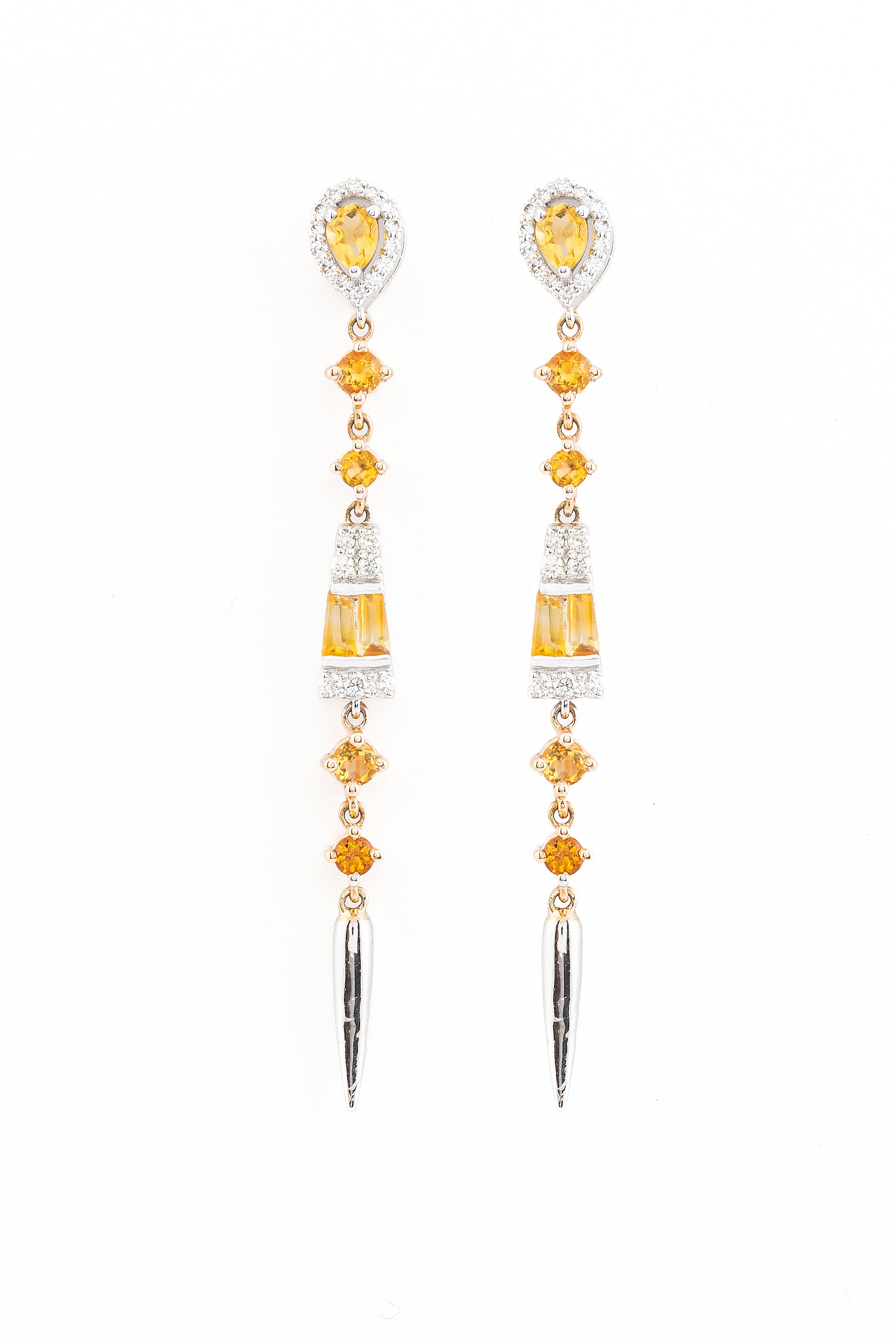Diamonds and Yellow Gemstones Line Earrings