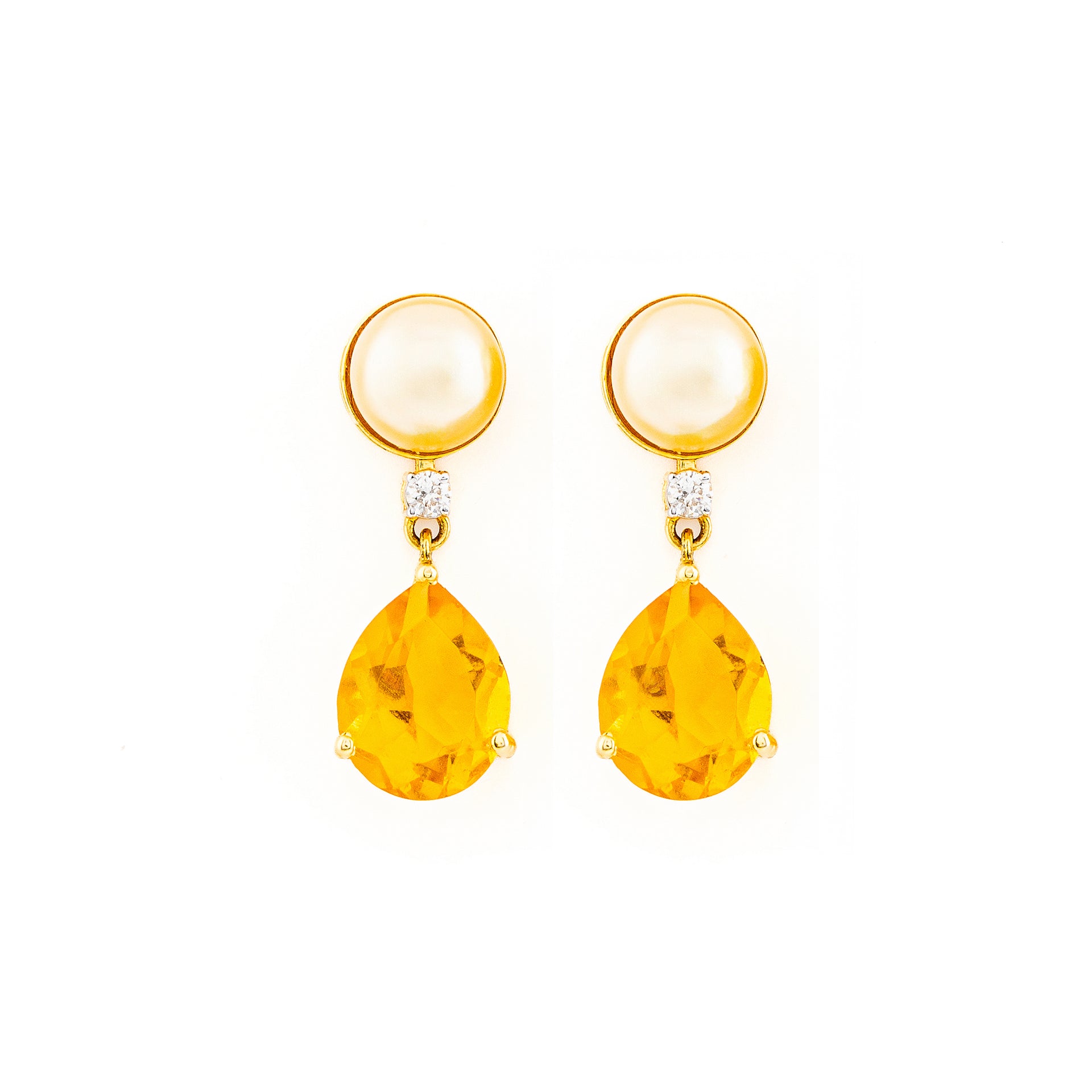 Golden Pearl, Yellow Sapphire and Diamond Earrings