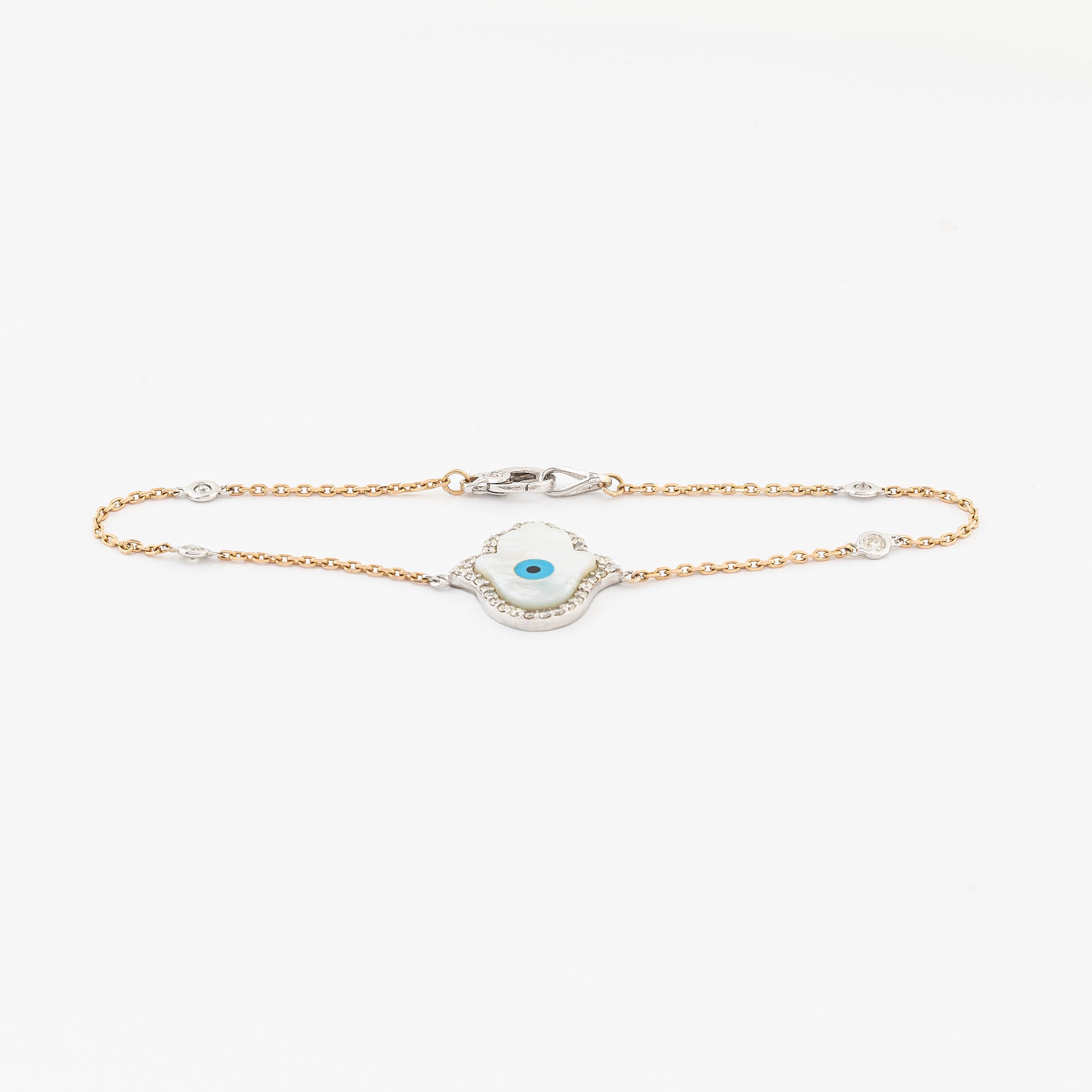 Hamsa Hand Evil Eye and Mother of Pearl Bracelet