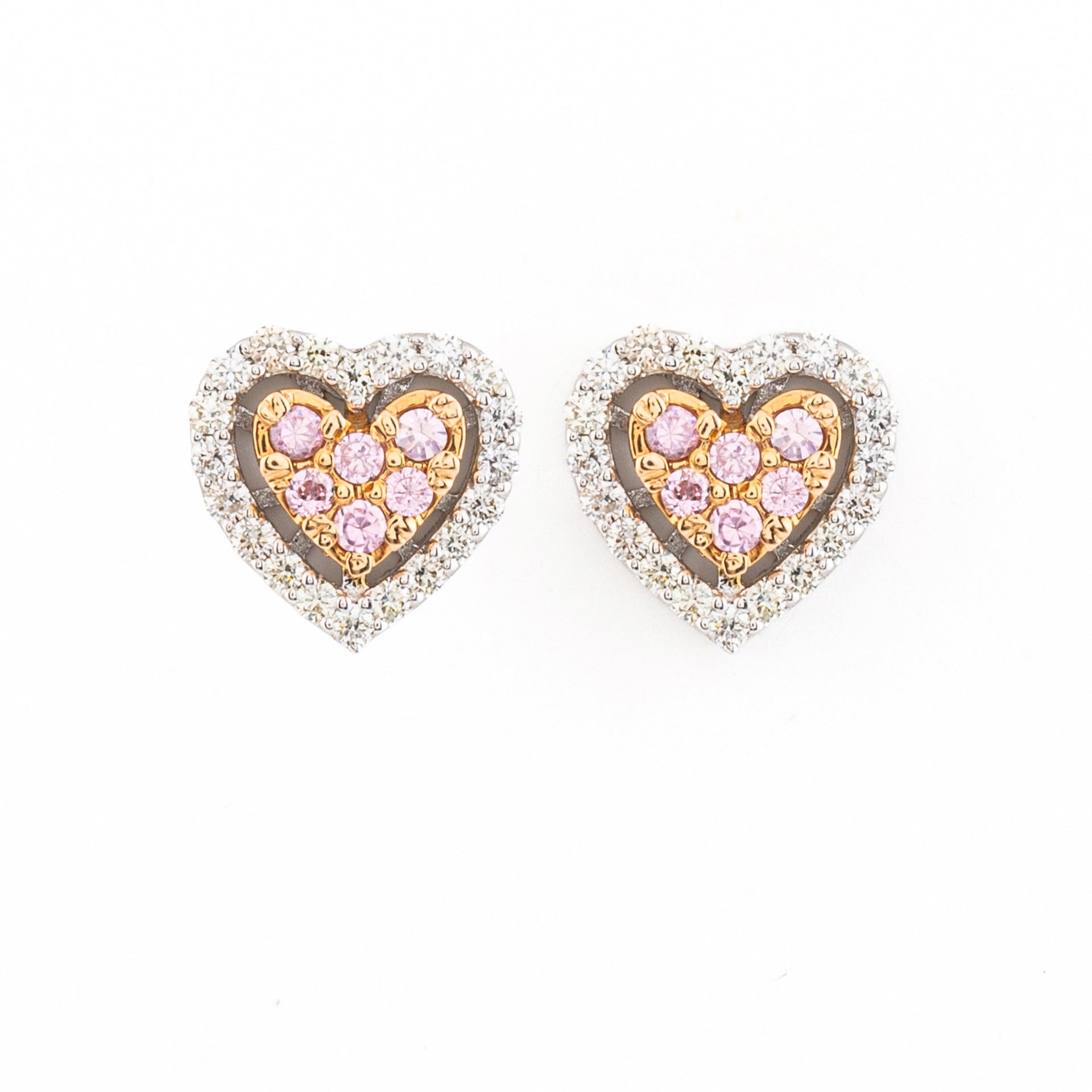 Pink Gemstone Diamond Heart Earrings