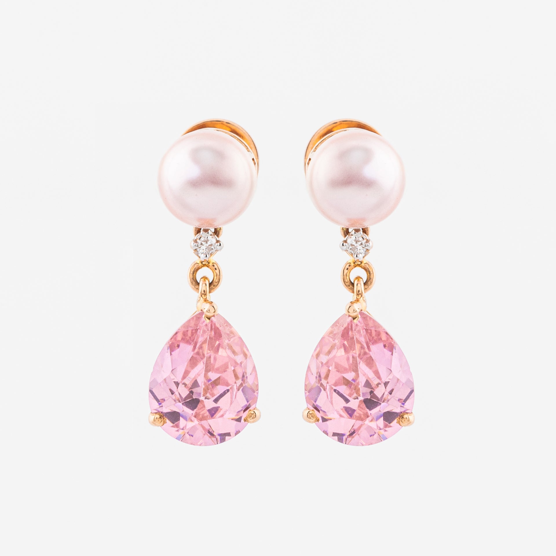 Pink Pearl, Pink Sapphire and Diamond Earrings