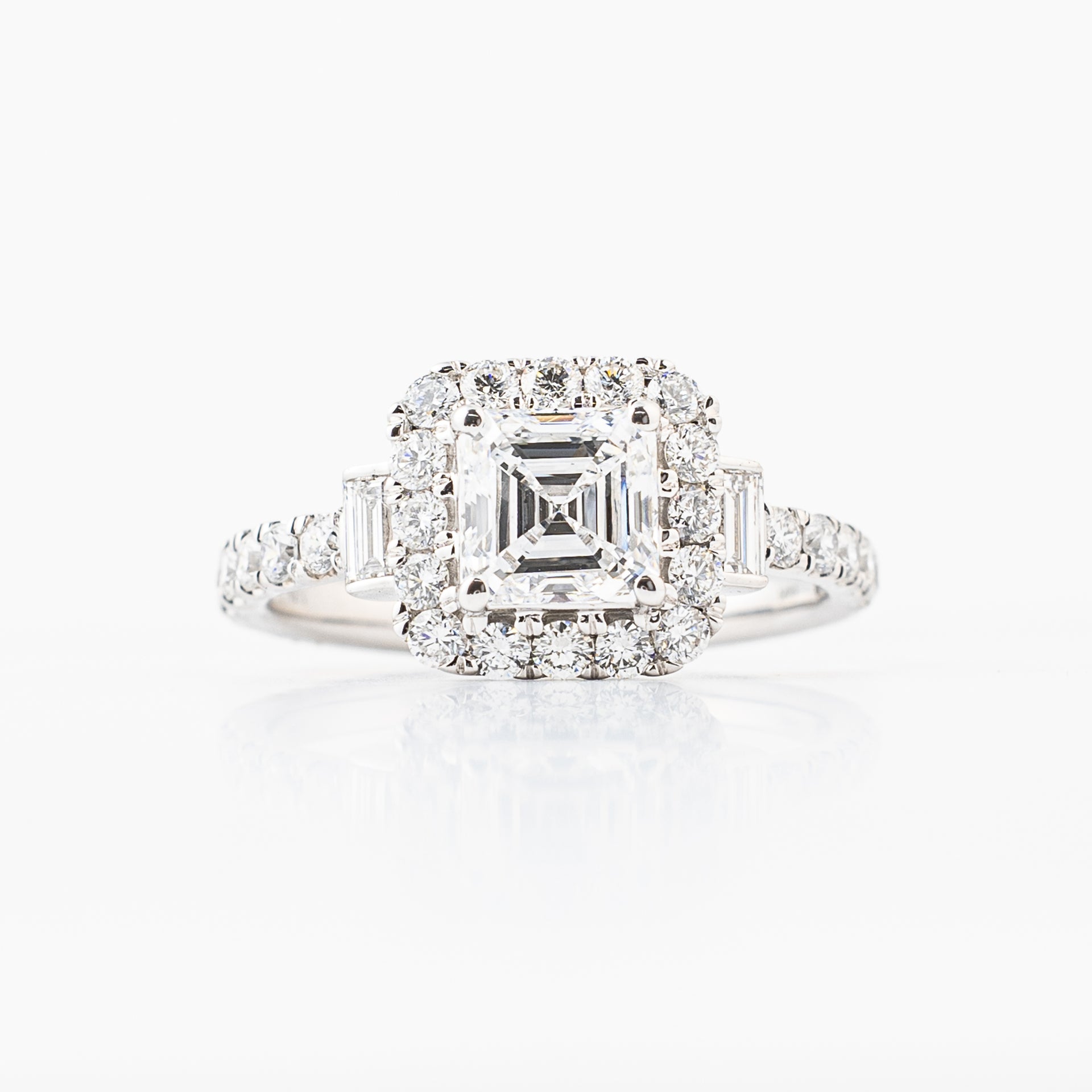 Solitaire Asscher Engagement Ring with Baguettes