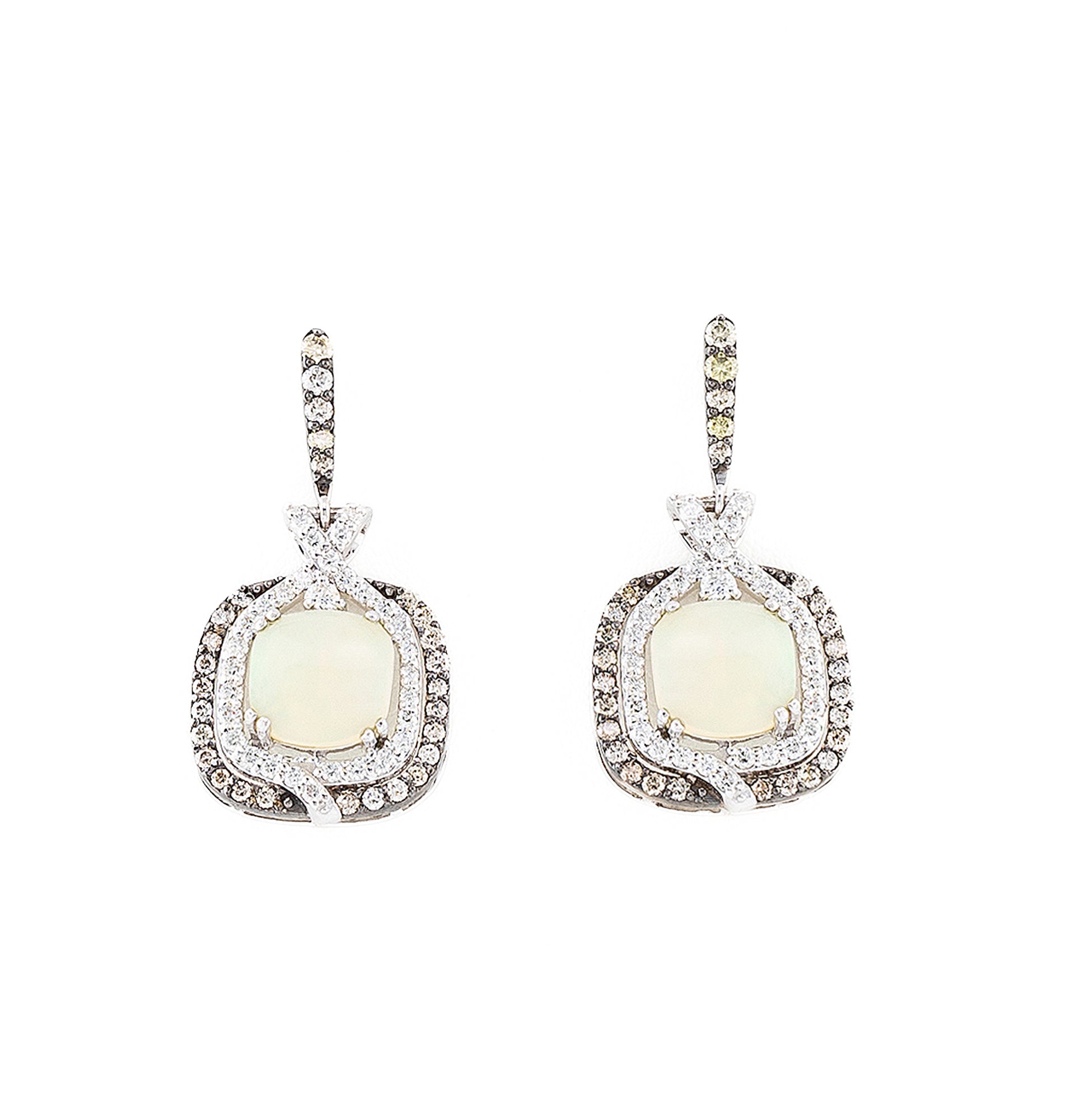 White Opal, Champagne and White Diamond Earrings