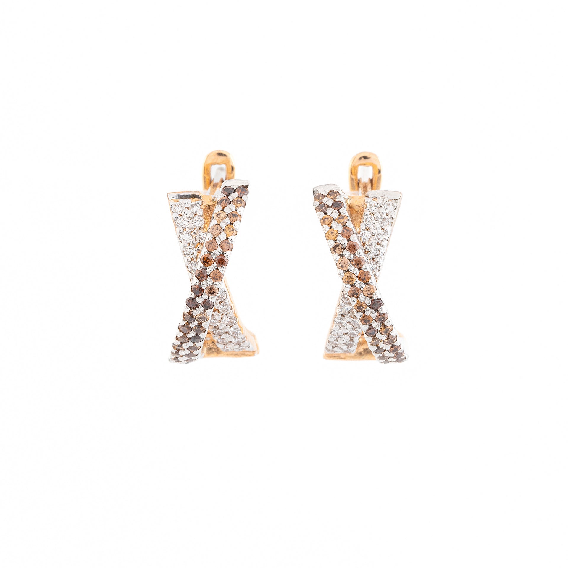 X Shape Diamond and Brown Gemstone Hoops