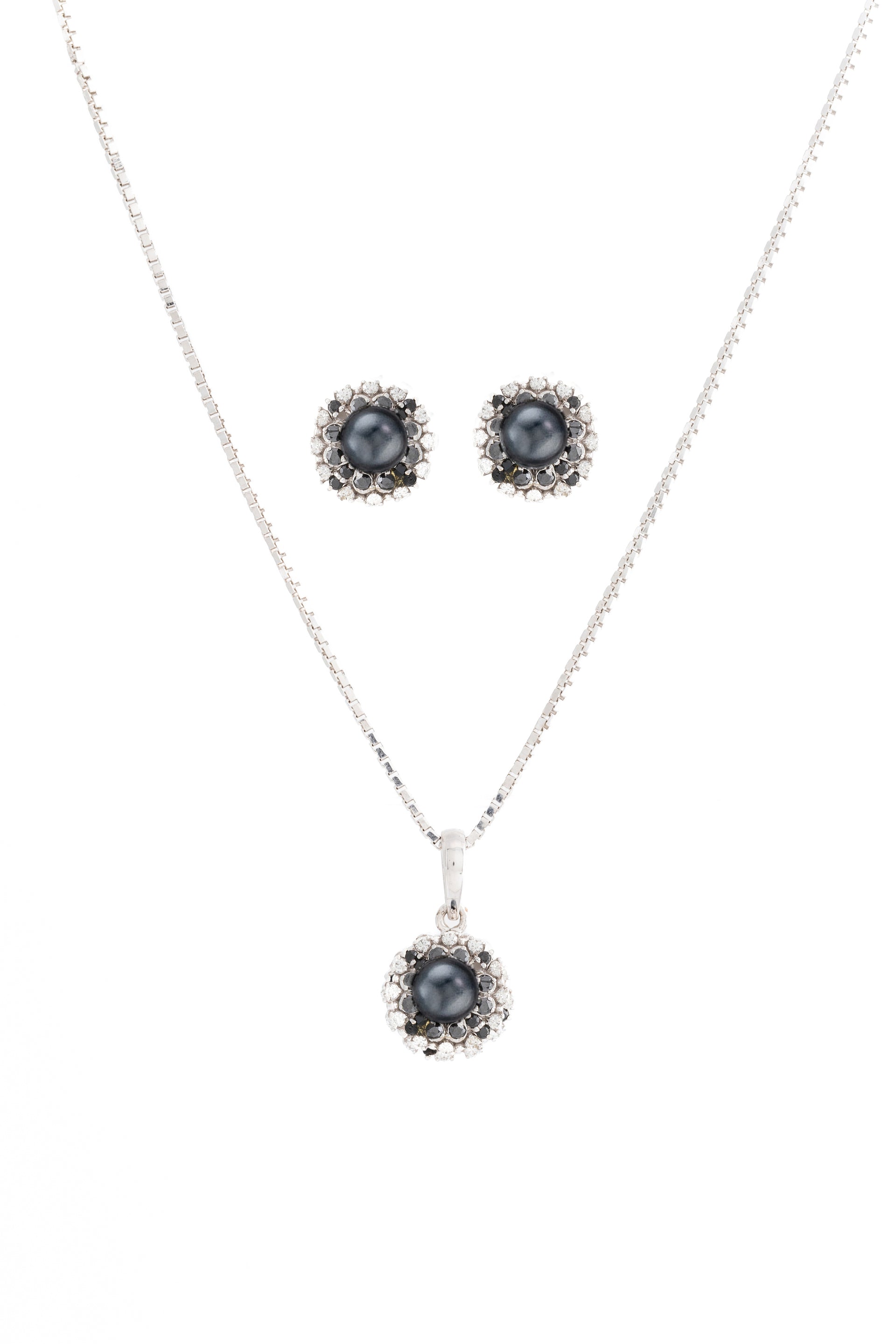 Black Pearl, Black Gemstone and Diamond Earrings