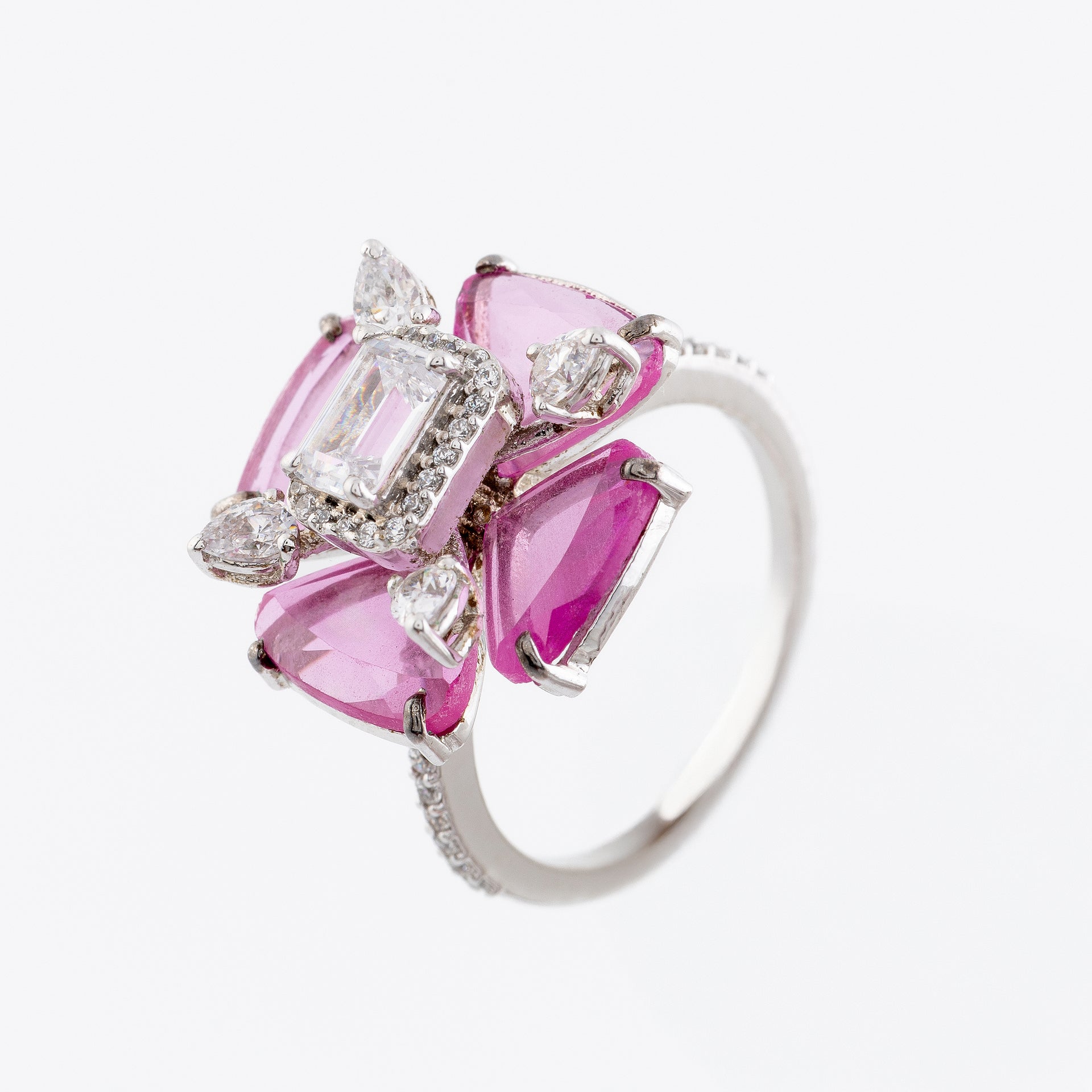 Vian Floral Pink Gemstone and Diamond Statement Ring