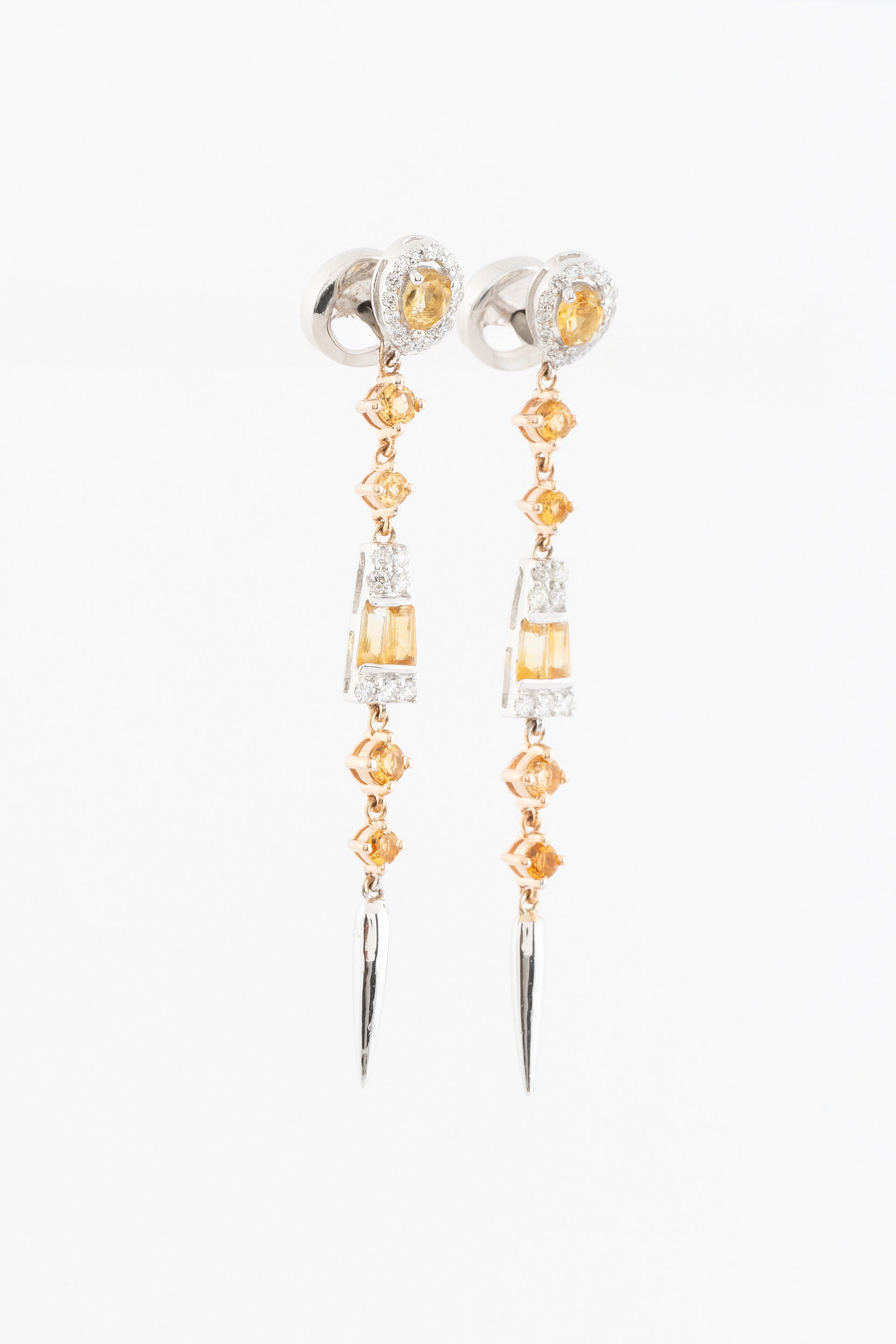 Diamonds and Yellow Gemstones Line Earrings