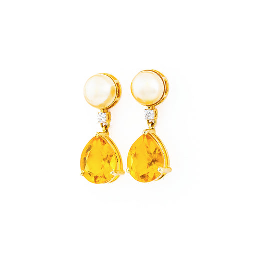 Golden Pearl, Yellow Sapphire and Diamond Earrings
