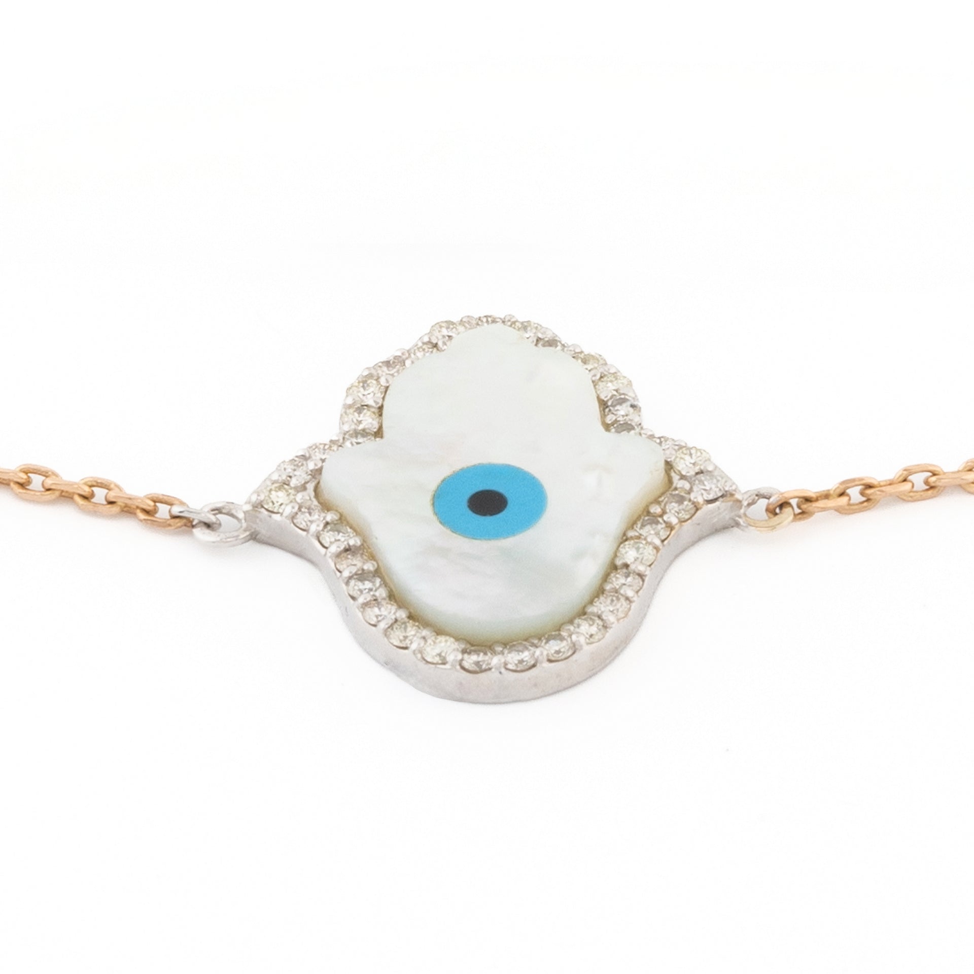 Hamsa Hand Evil Eye and Mother of Pearl Bracelet