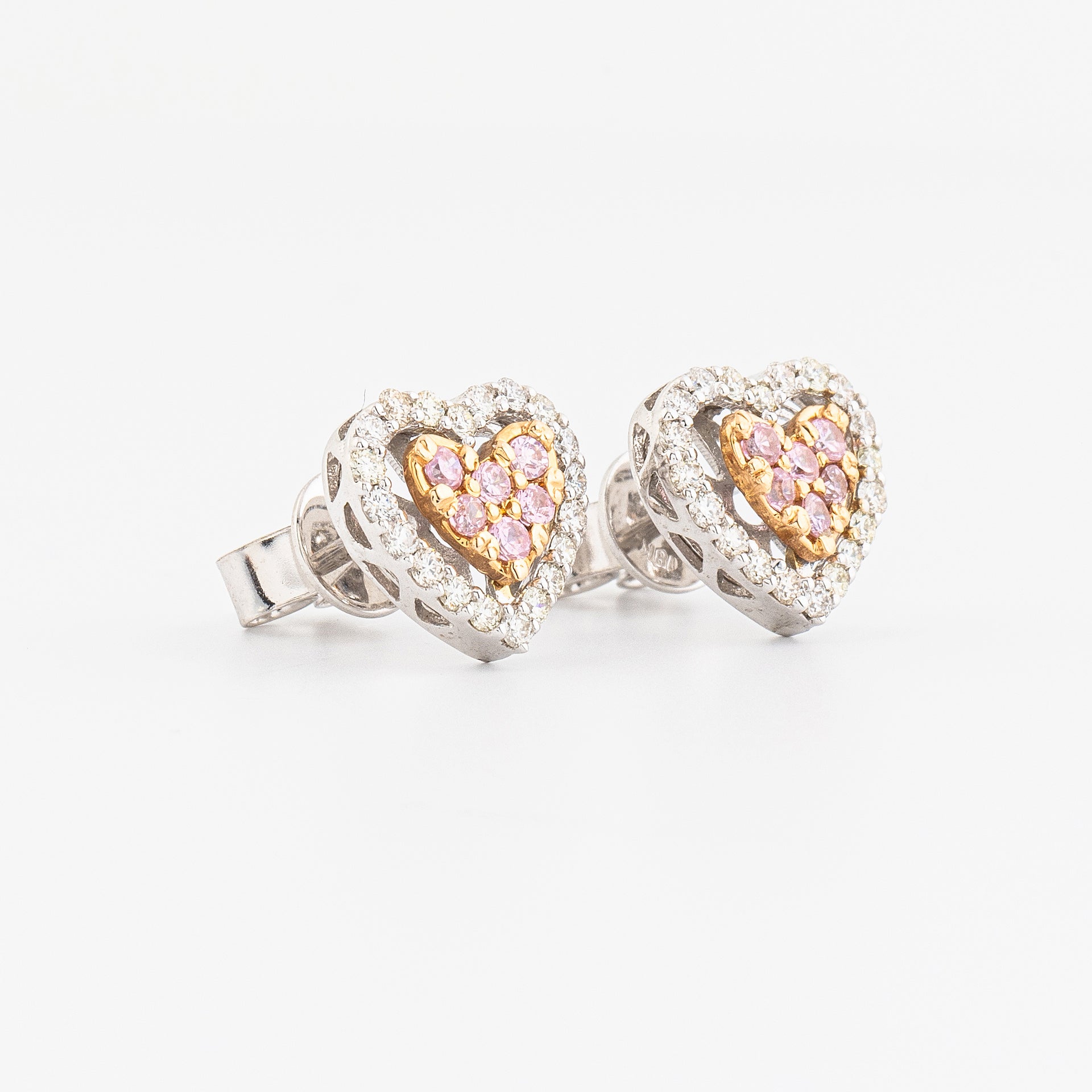 Pink Gemstone Diamond Heart Earrings