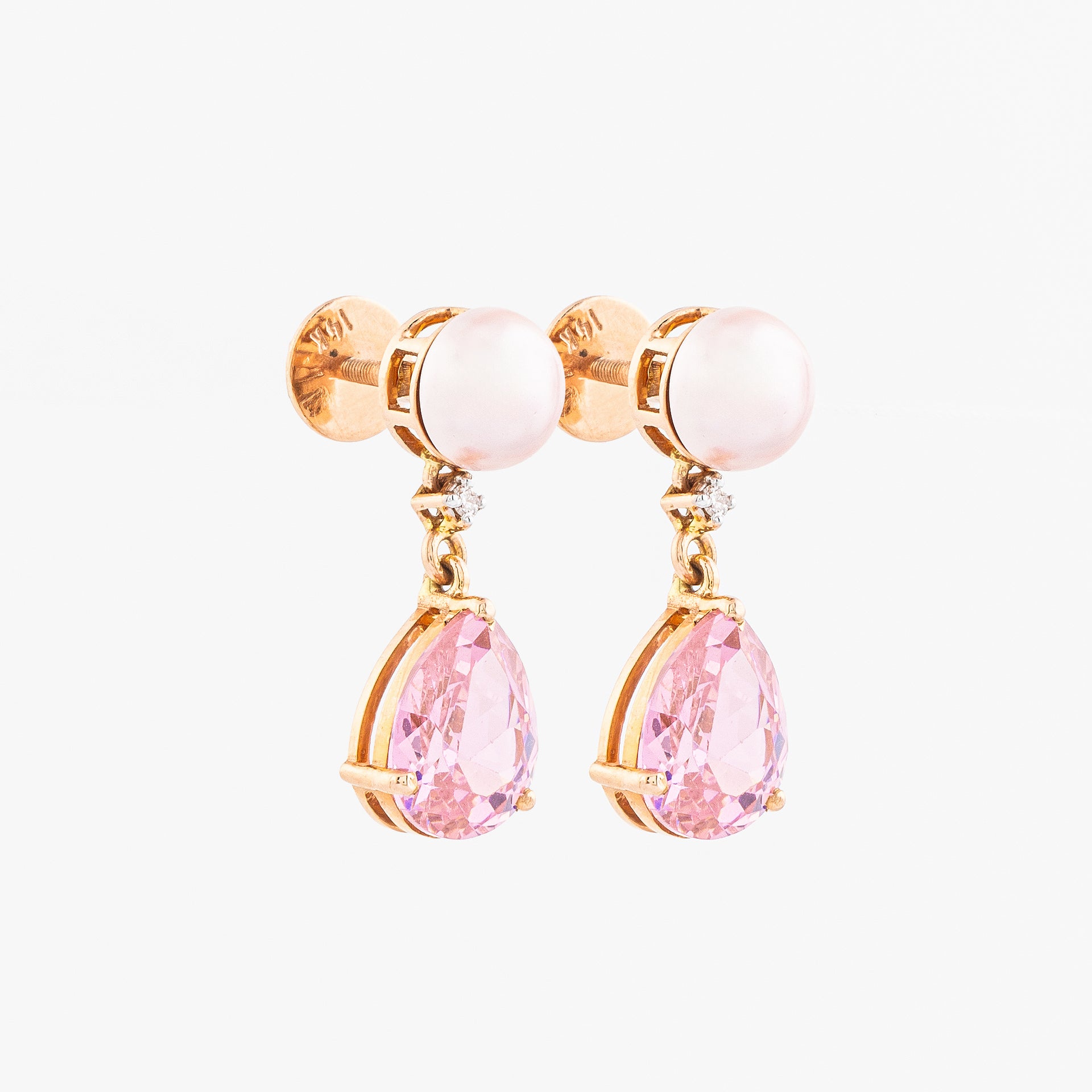 Pink Pearl, Pink Sapphire and Diamond Earrings