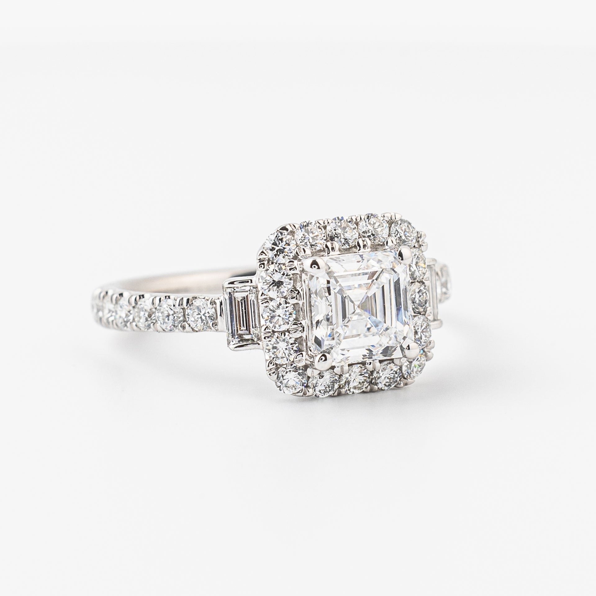 Solitaire Asscher Engagement Ring with Baguettes