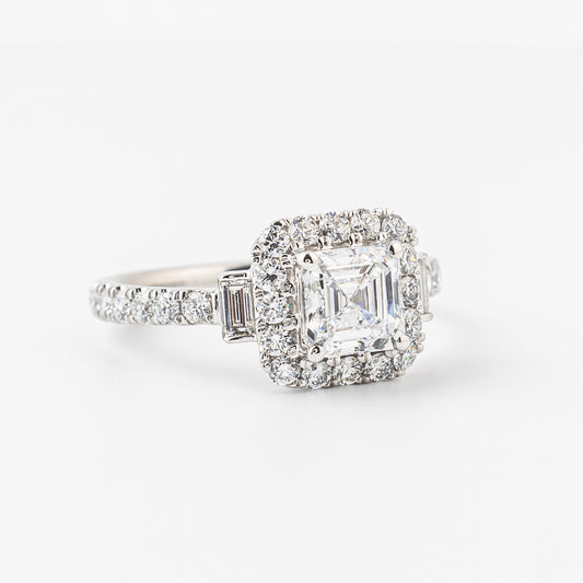 Solitaire Asscher Engagement Ring with Baguettes
