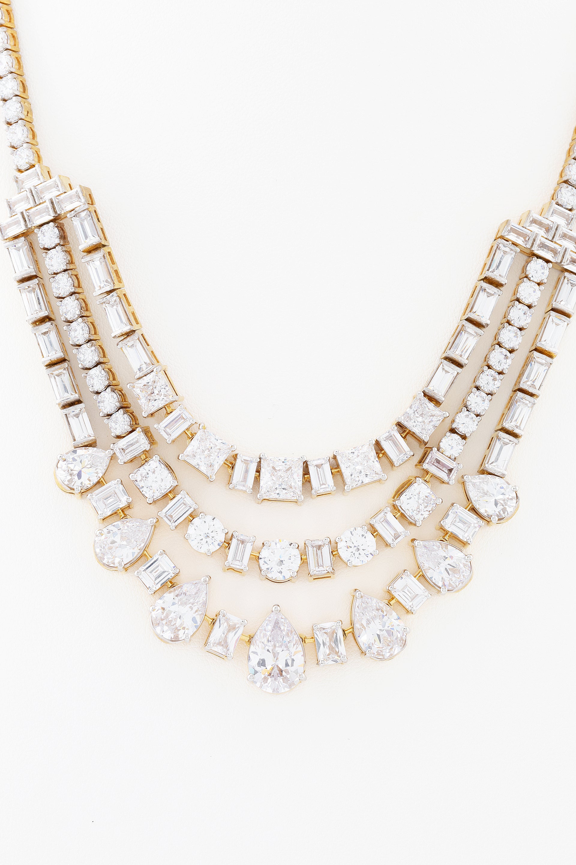 Three Line Mixed-Shape Diamond Solitaire Necklace