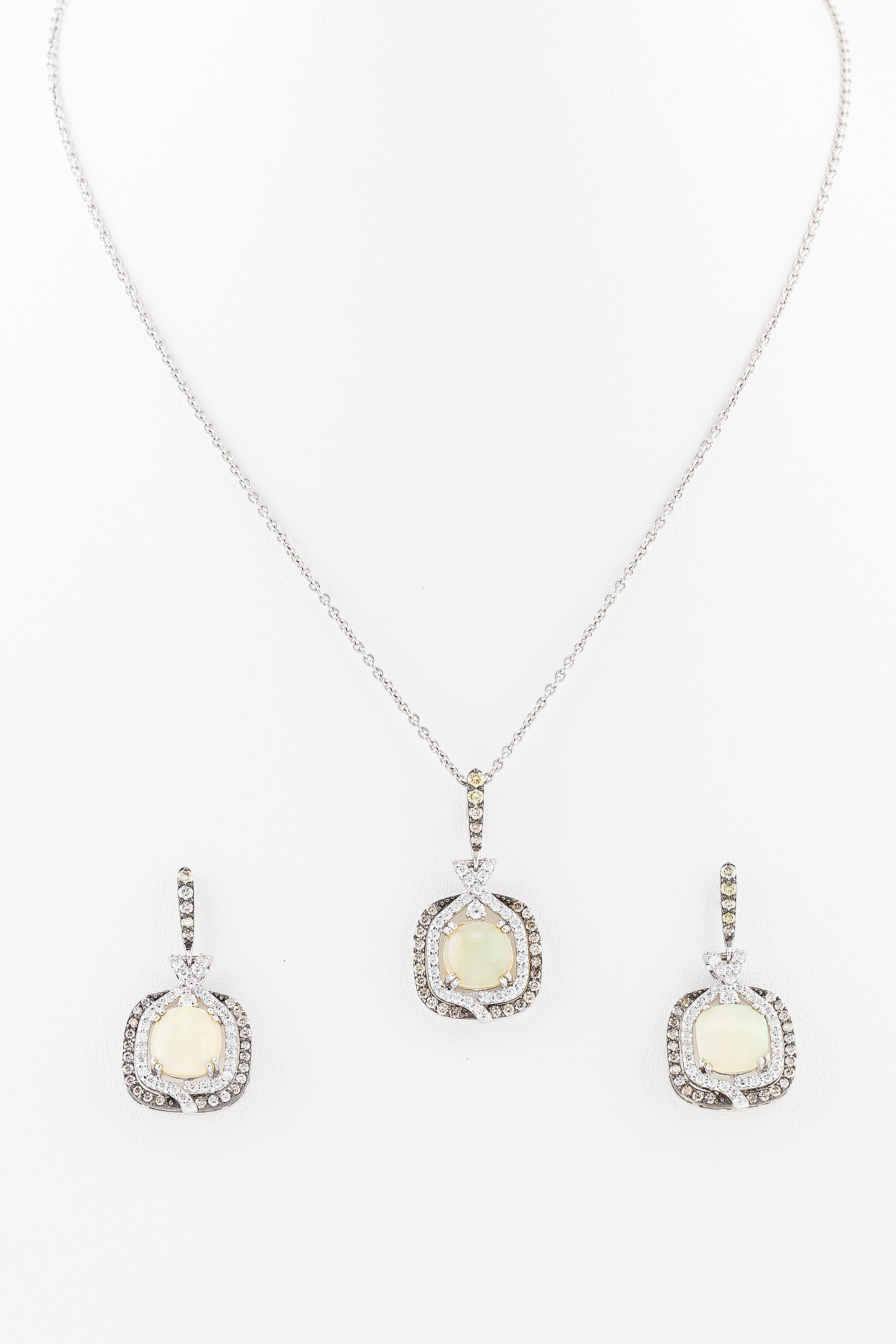 White Opal, Champagne and White Diamond Earrings