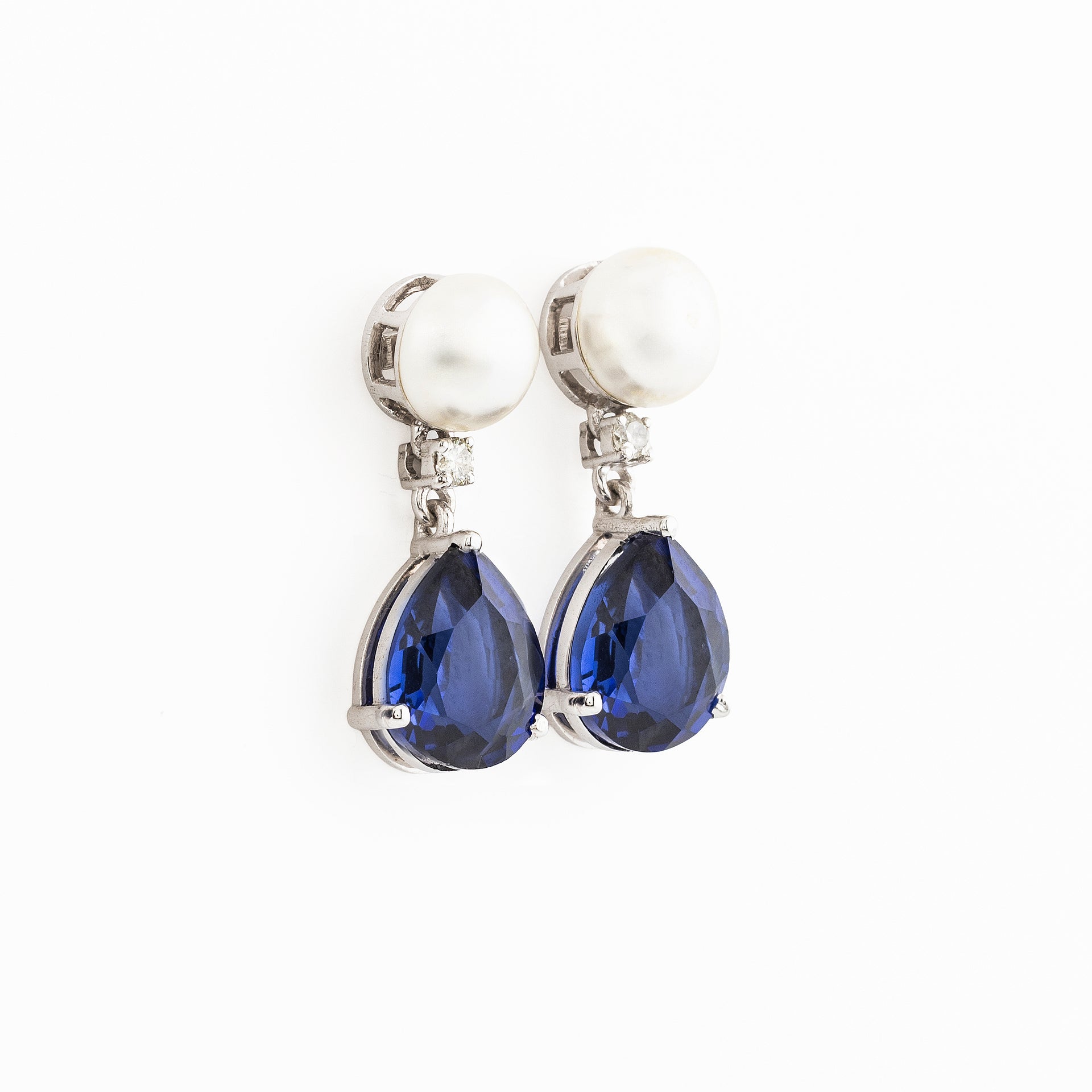 White Pearl and Blue Sapphire Earrings