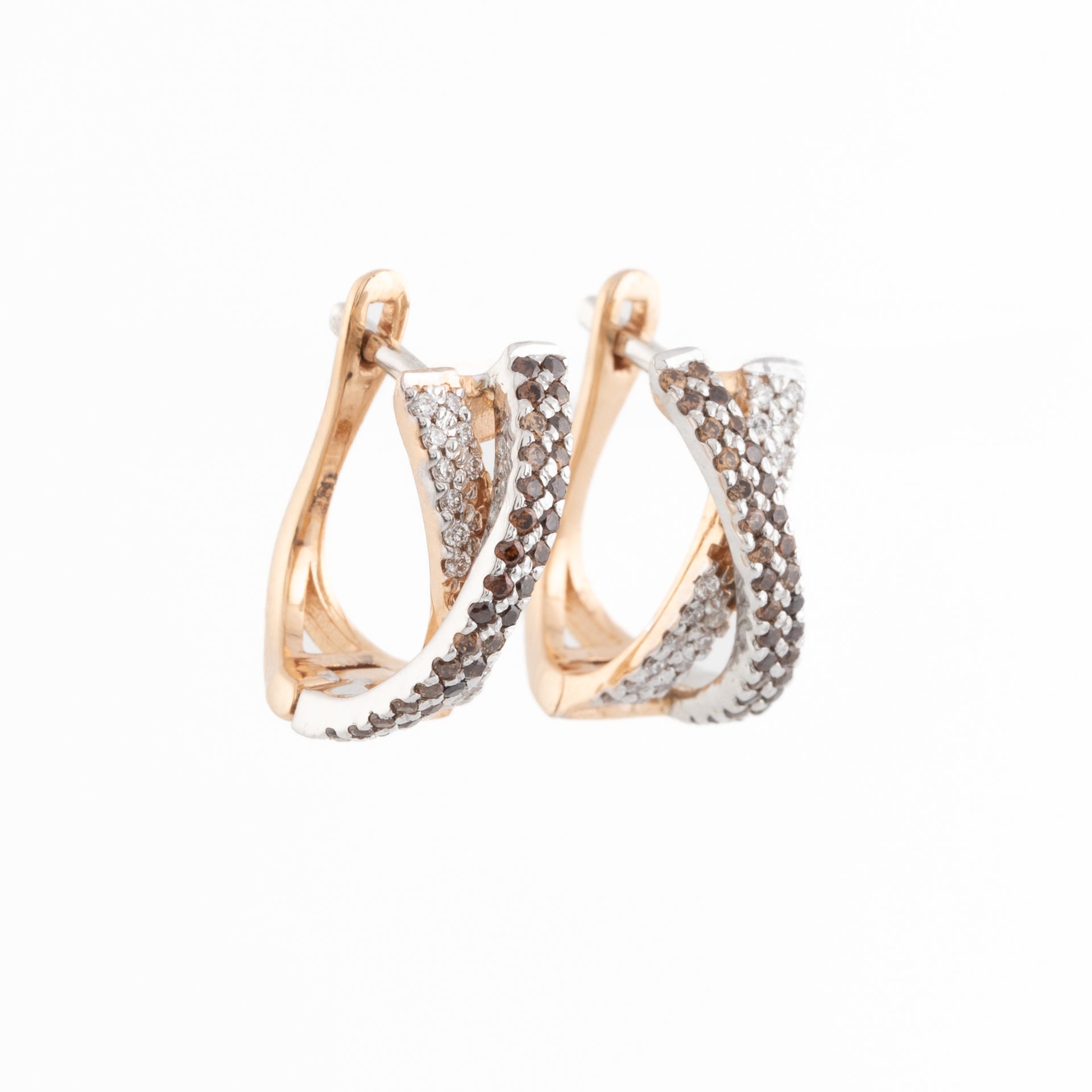 X Shape Diamond and Brown Gemstone Hoops