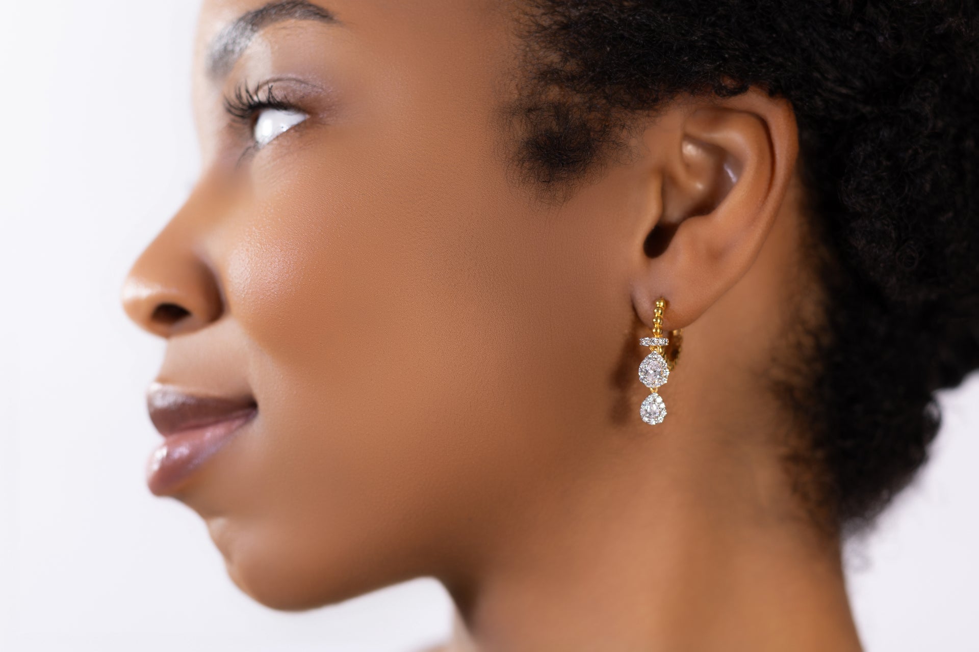 Gold Hoop Earrings with Pear and Round Diamond Drops