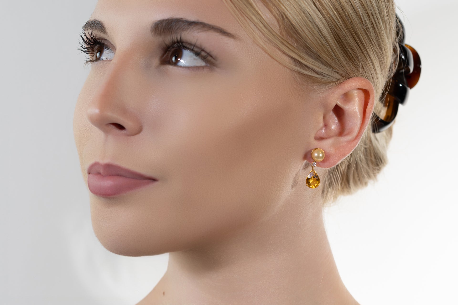 Golden Pearl, Yellow Sapphire and Diamond Earrings