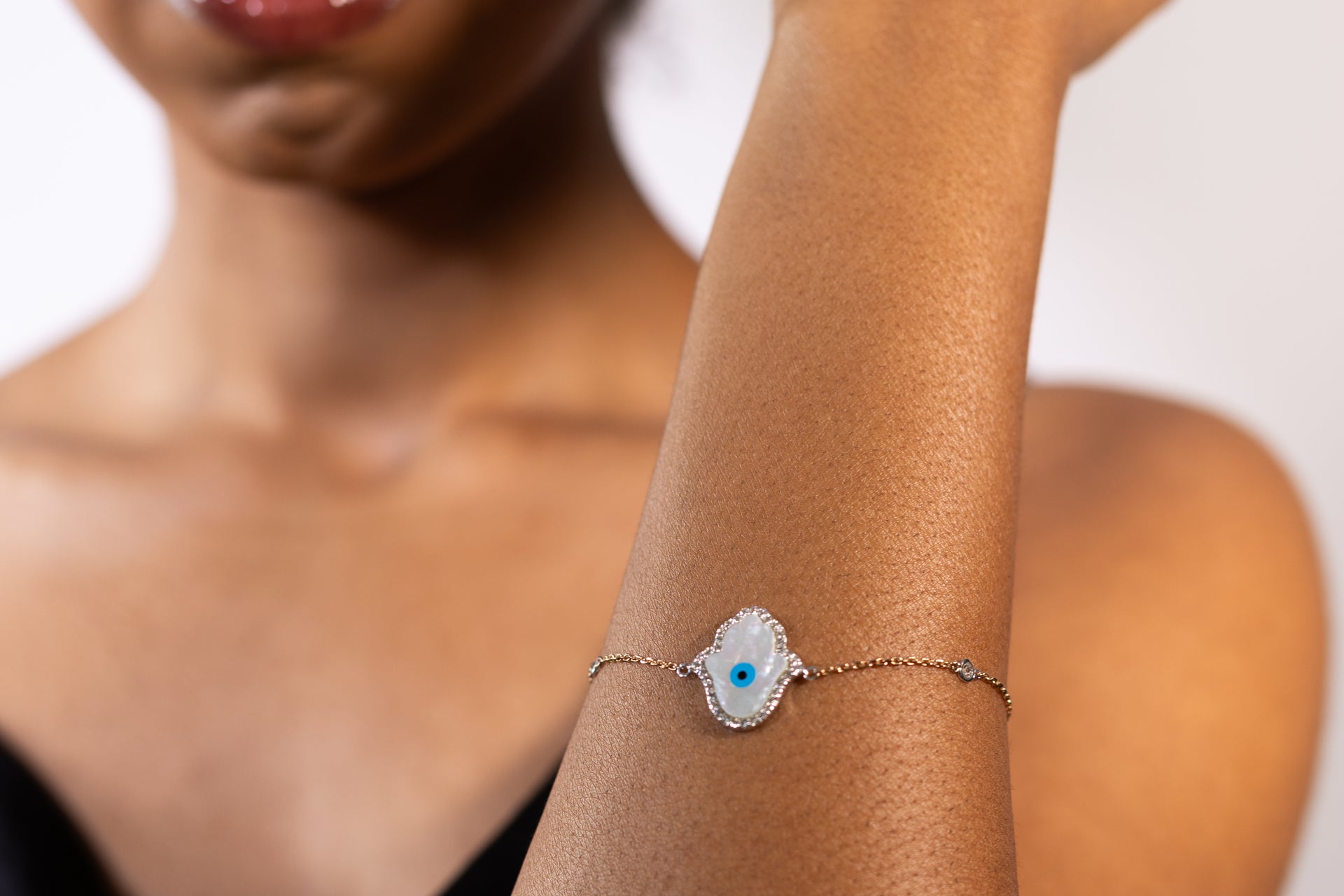 Hamsa Hand Evil Eye and Mother of Pearl Bracelet