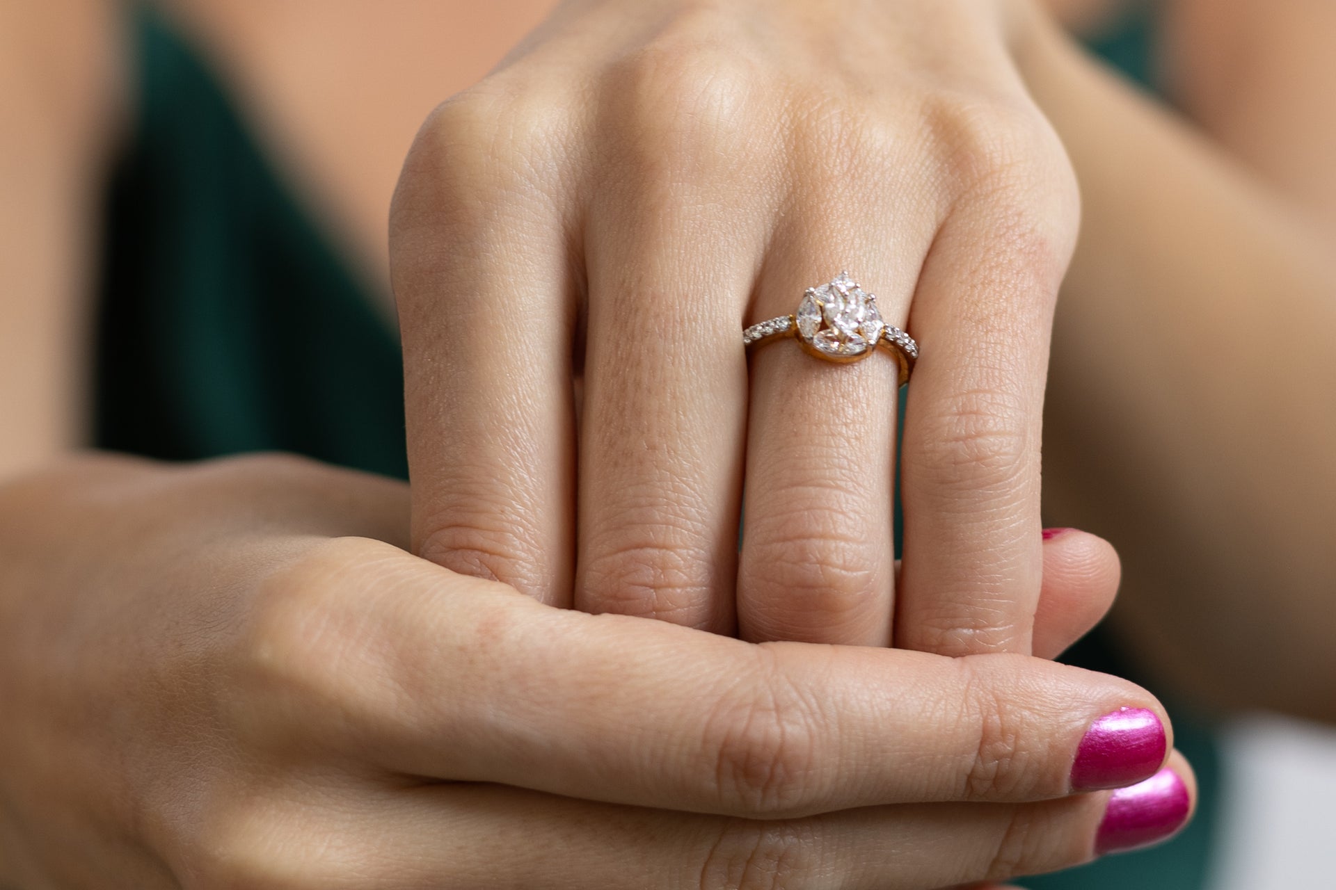 Solitaire Marquise Cluster Diamond Engagement Ring