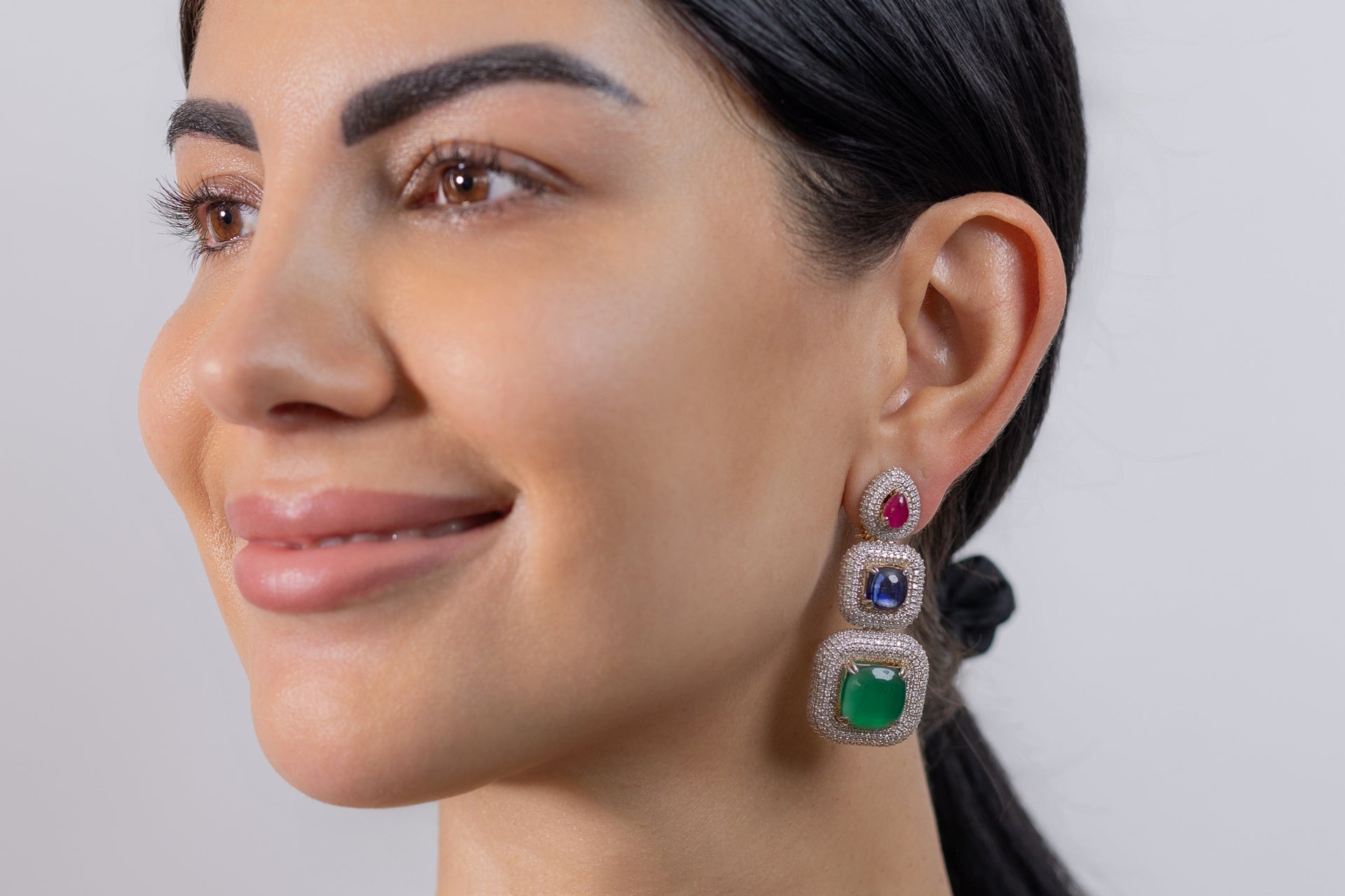 Vian Multi Stone Diamond Drop Earrings