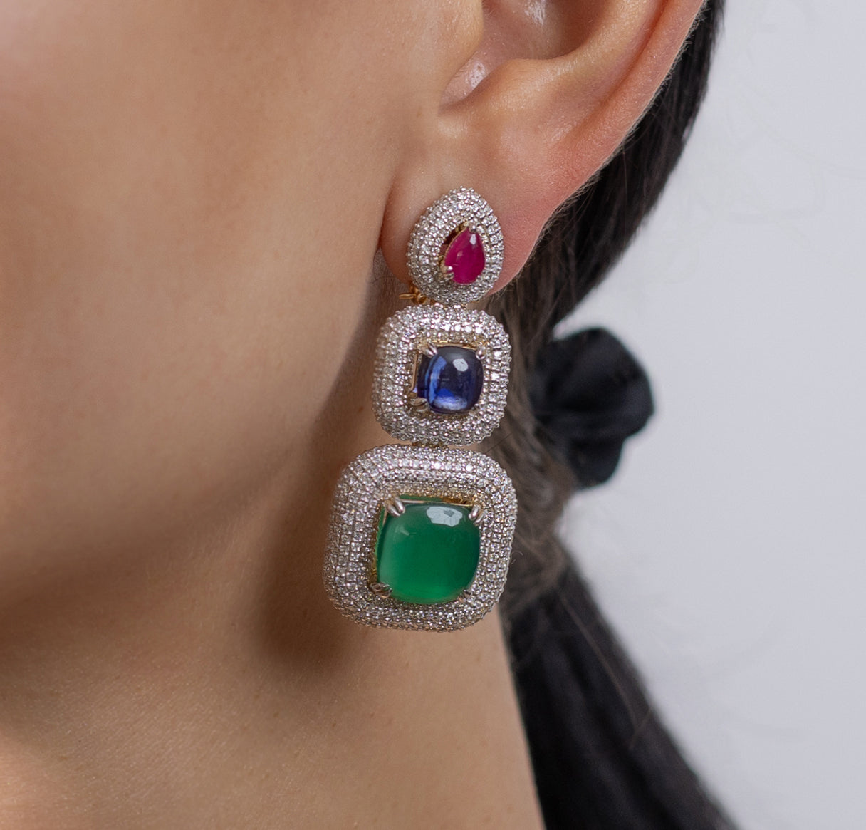 Vian Multi Stone Diamond Drop Earrings