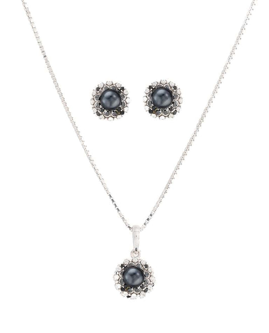 Black Pearl, Black Gemstone and Diamond Necklace