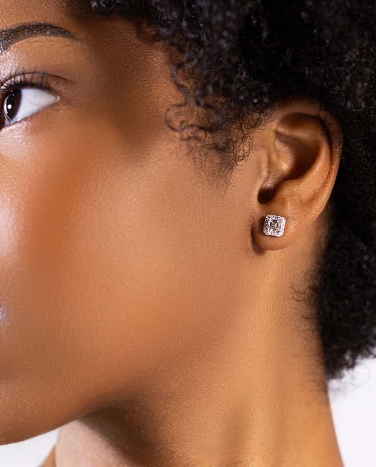 Asscher Diamond Halo Earrings