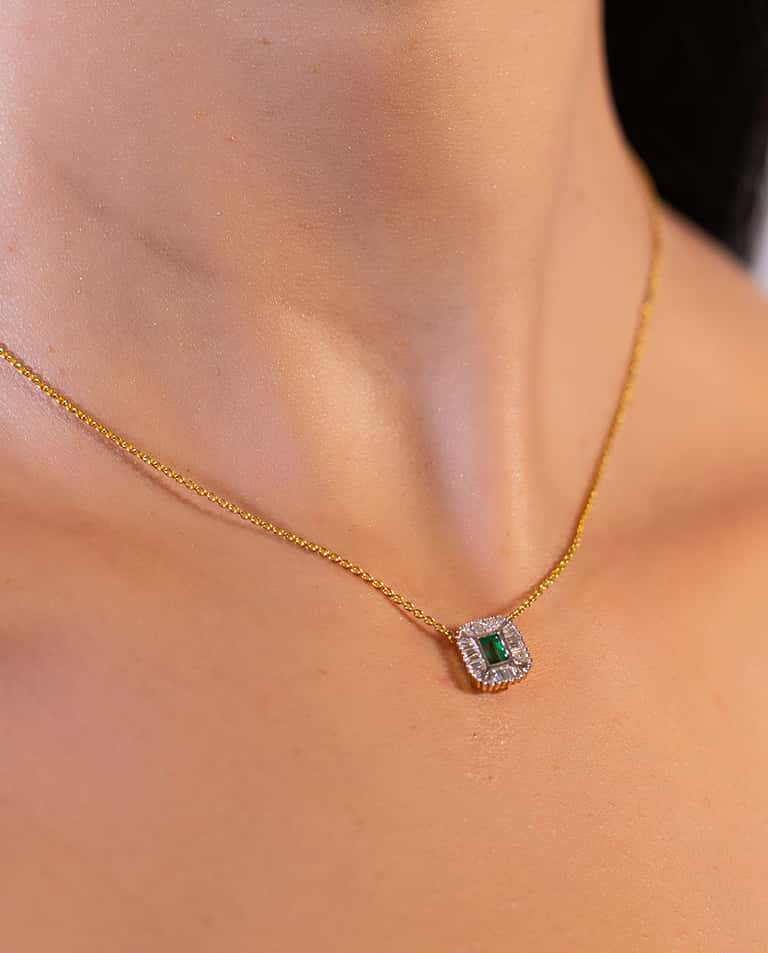 Emerald and Baguette Necklace
