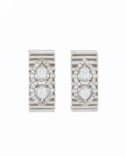 Pear and Round Diamond Hoop Earrings