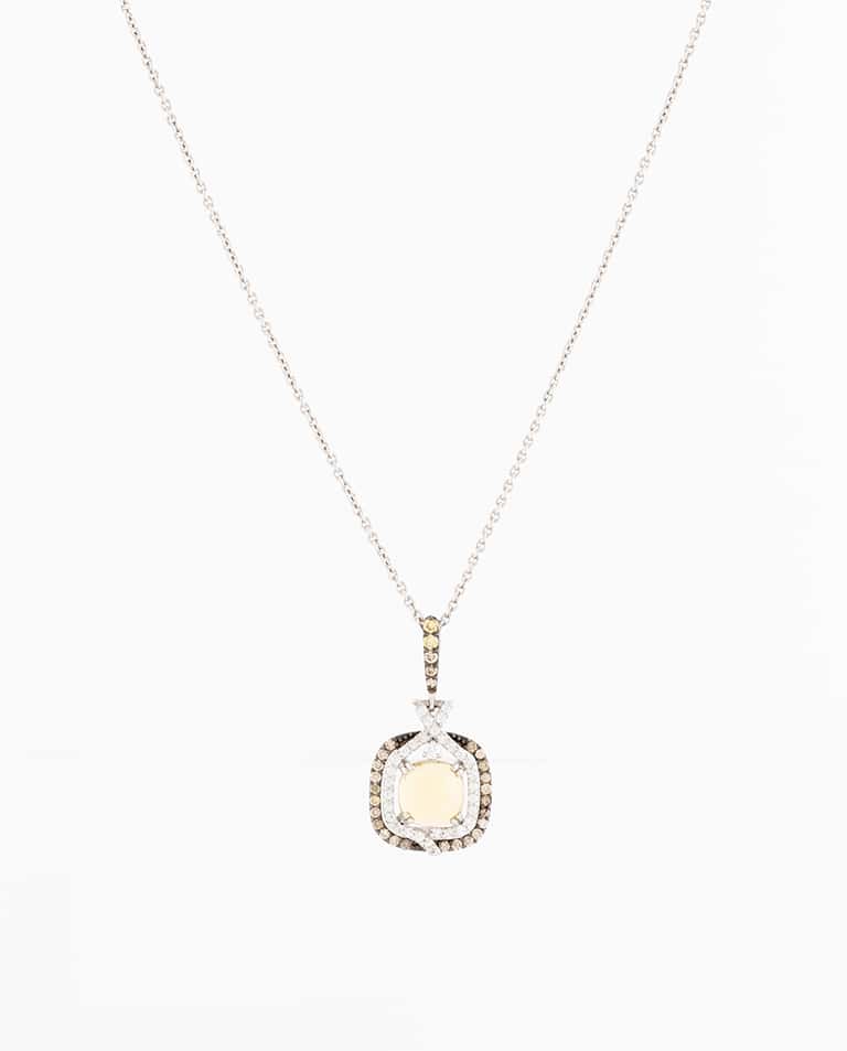 White Opal, Champagne and White Diamond Necklace