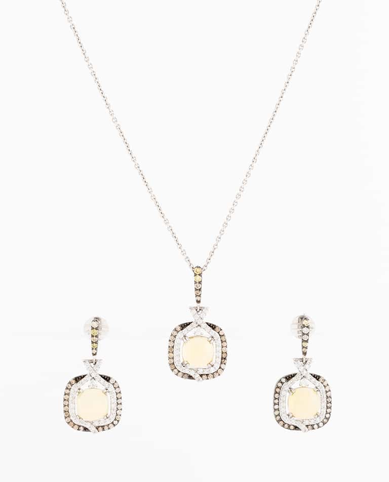 White Opal, Champagne and White Diamond Necklace