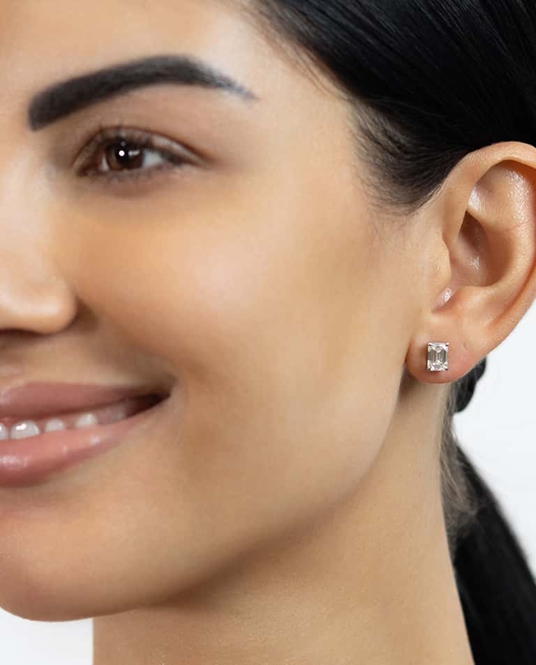 Emerald-Shaped Diamond Stud Earrings