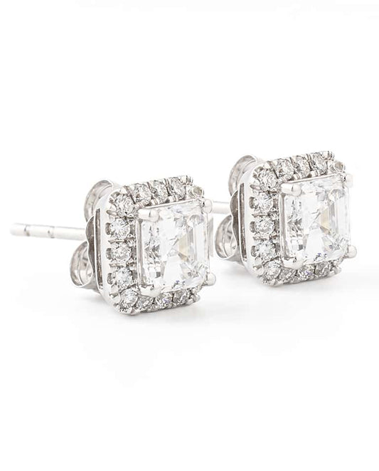 Asscher Diamond Halo Earrings