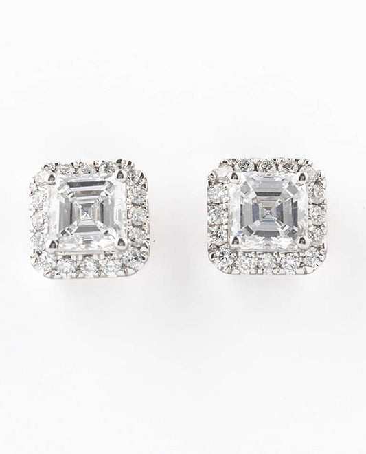 Asscher Diamond Halo Earrings