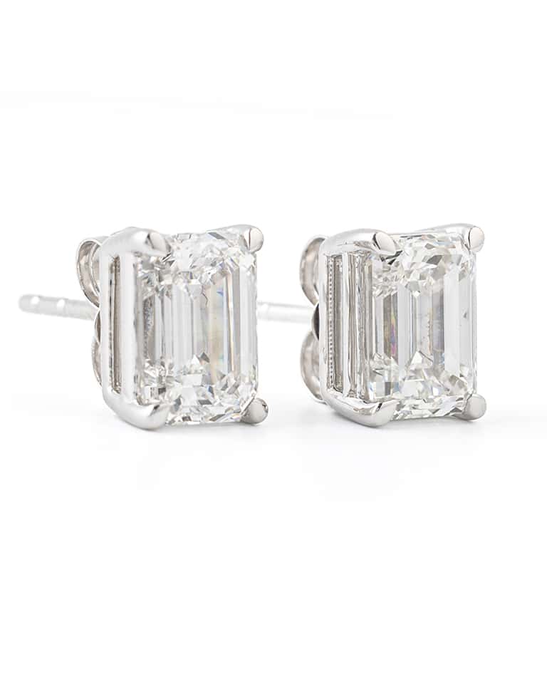 Emerald-Shaped Diamond Stud Earrings