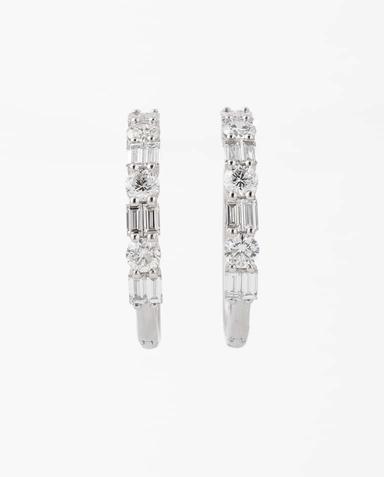 Baguette & Round Diamond Hoop Earrings