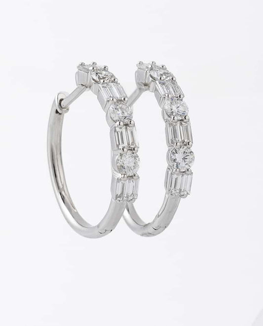 Baguette & Round Diamond Hoop Earrings