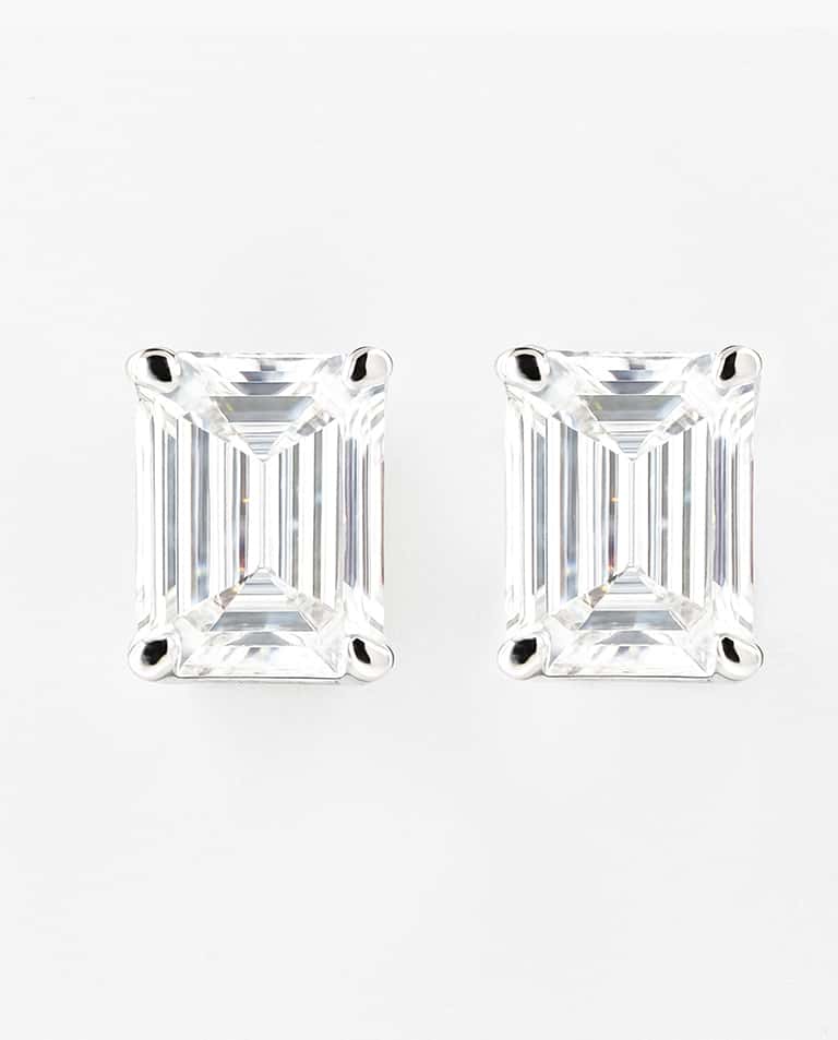 Emerald-Shaped Diamond Stud Earrings