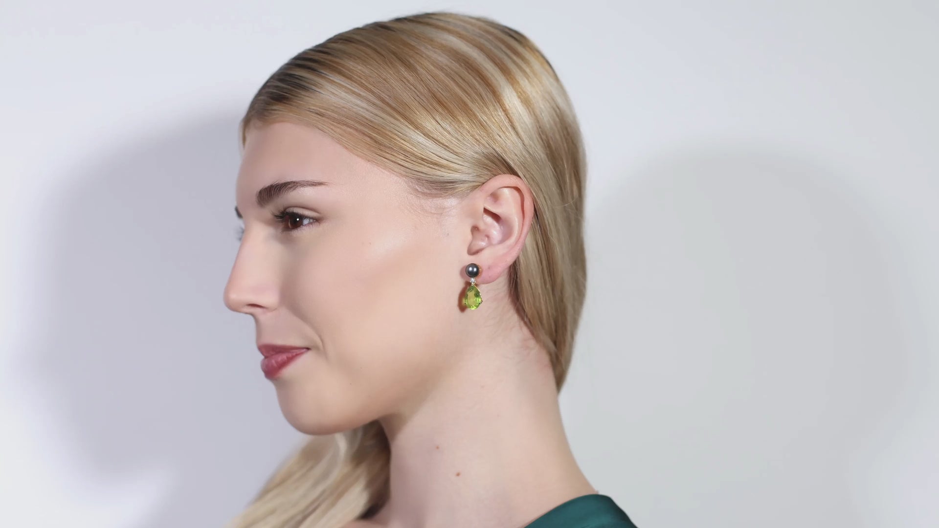 Black Pearl, Peridot and Diamond Earrings