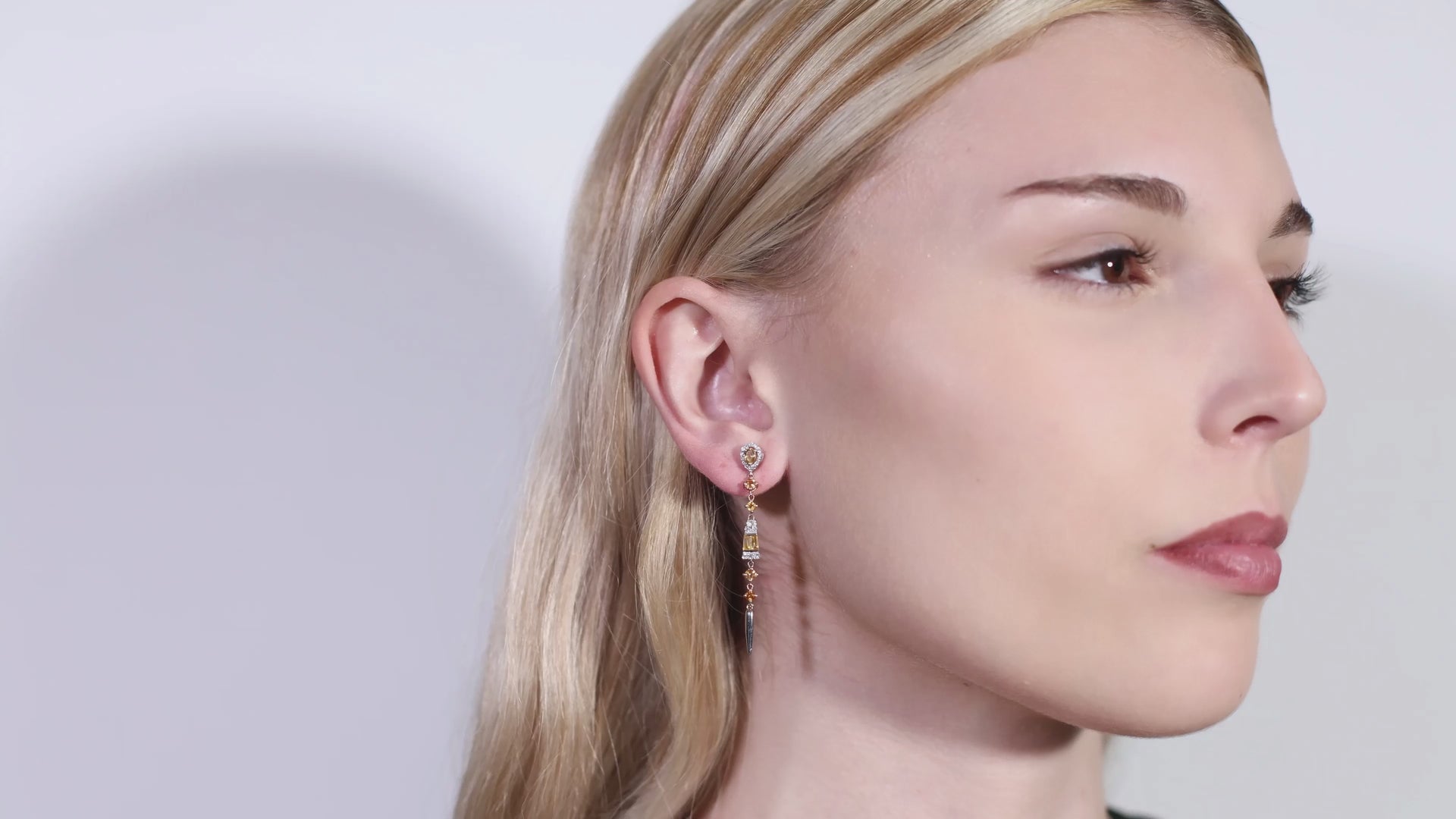 Diamonds and Yellow Gemstones Line Earrings