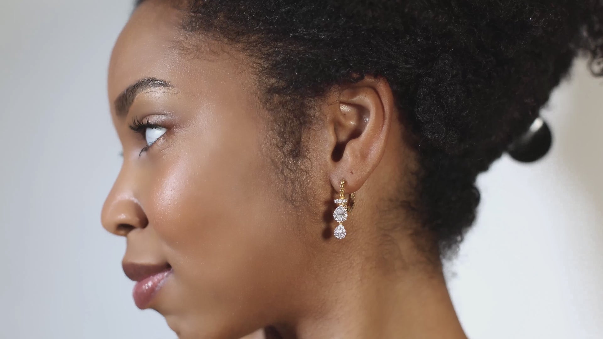 Gold Hoop Earrings with Pear and Round Diamond Drops