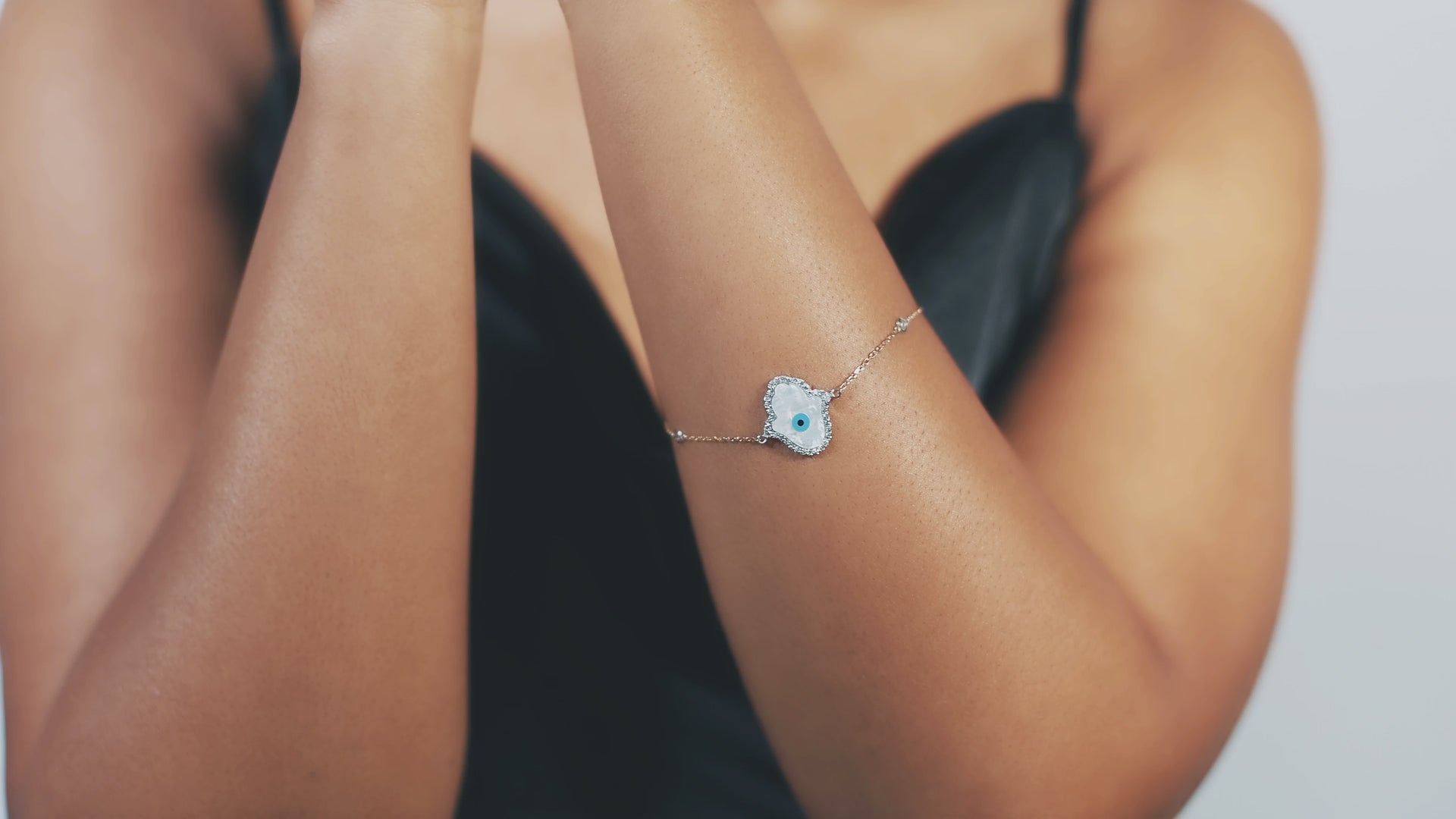 Hamsa Hand Evil Eye and Mother of Pearl Bracelet