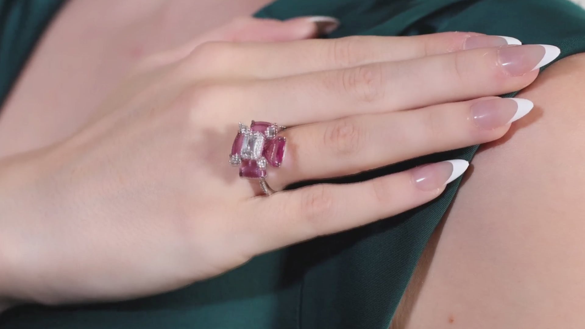 Vian Floral Pink Gemstone and Diamond Statement Ring