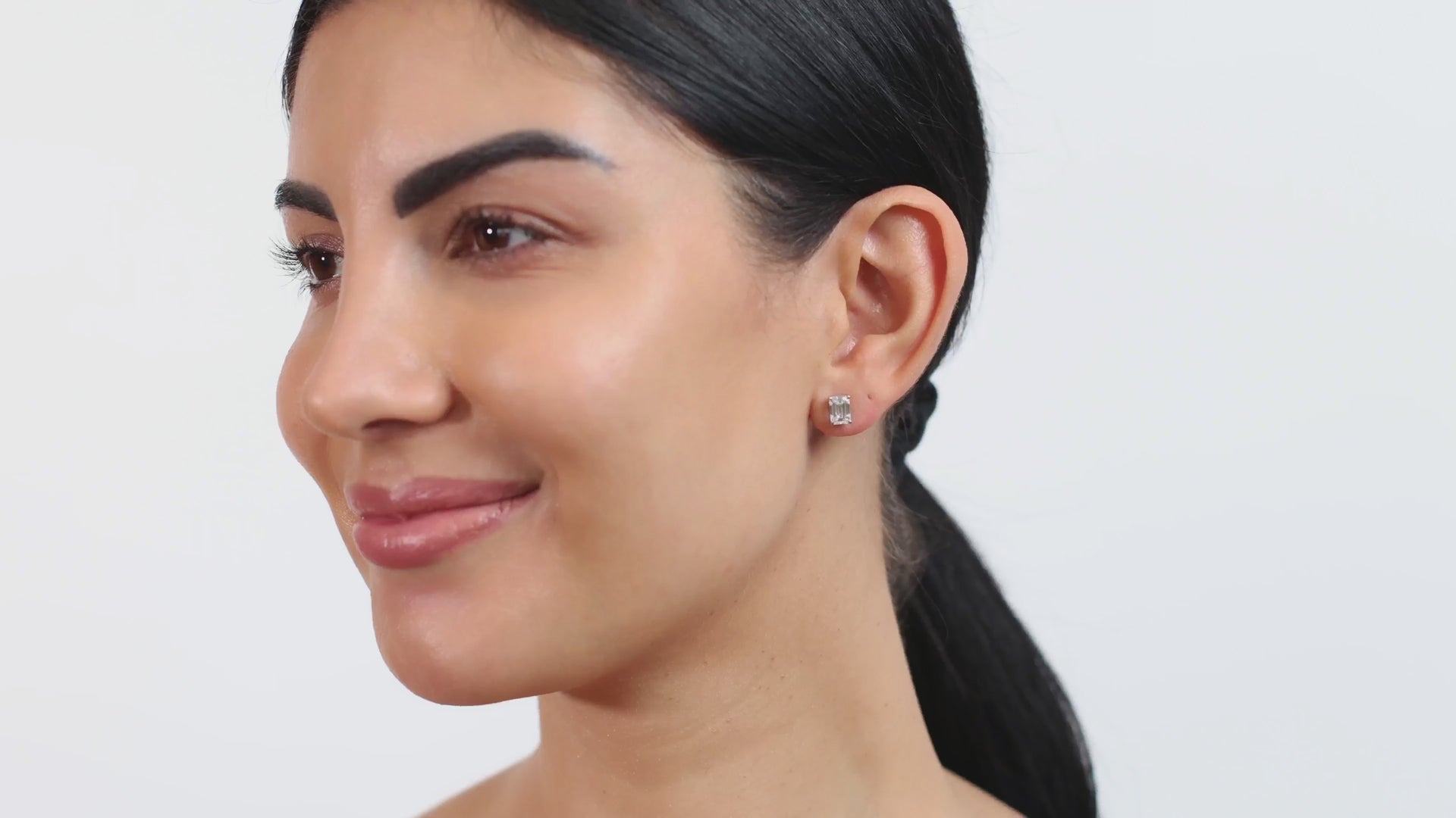 Emerald-Shaped Diamond Stud Earrings