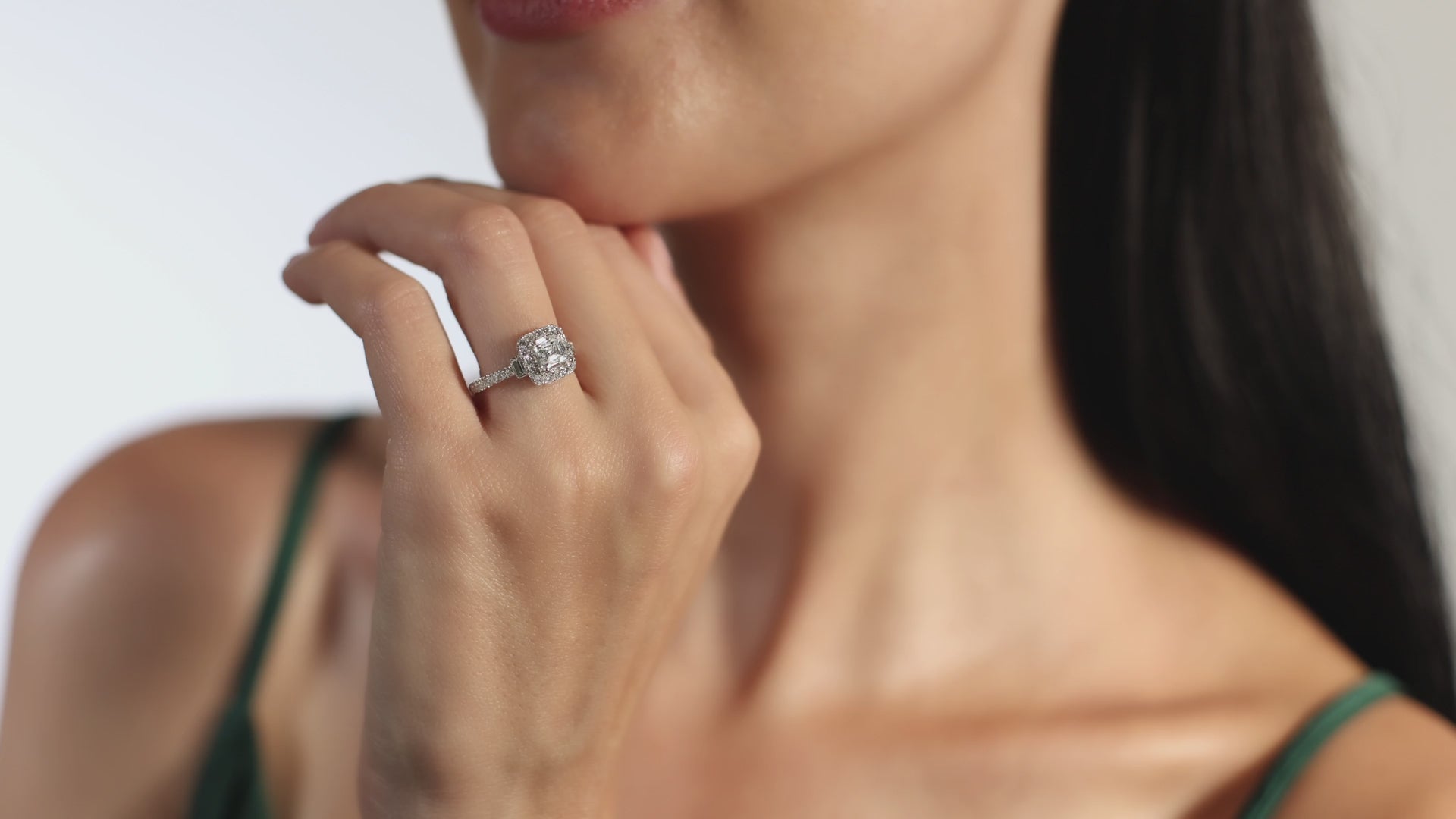 Solitaire Asscher Engagement Ring with Baguettes